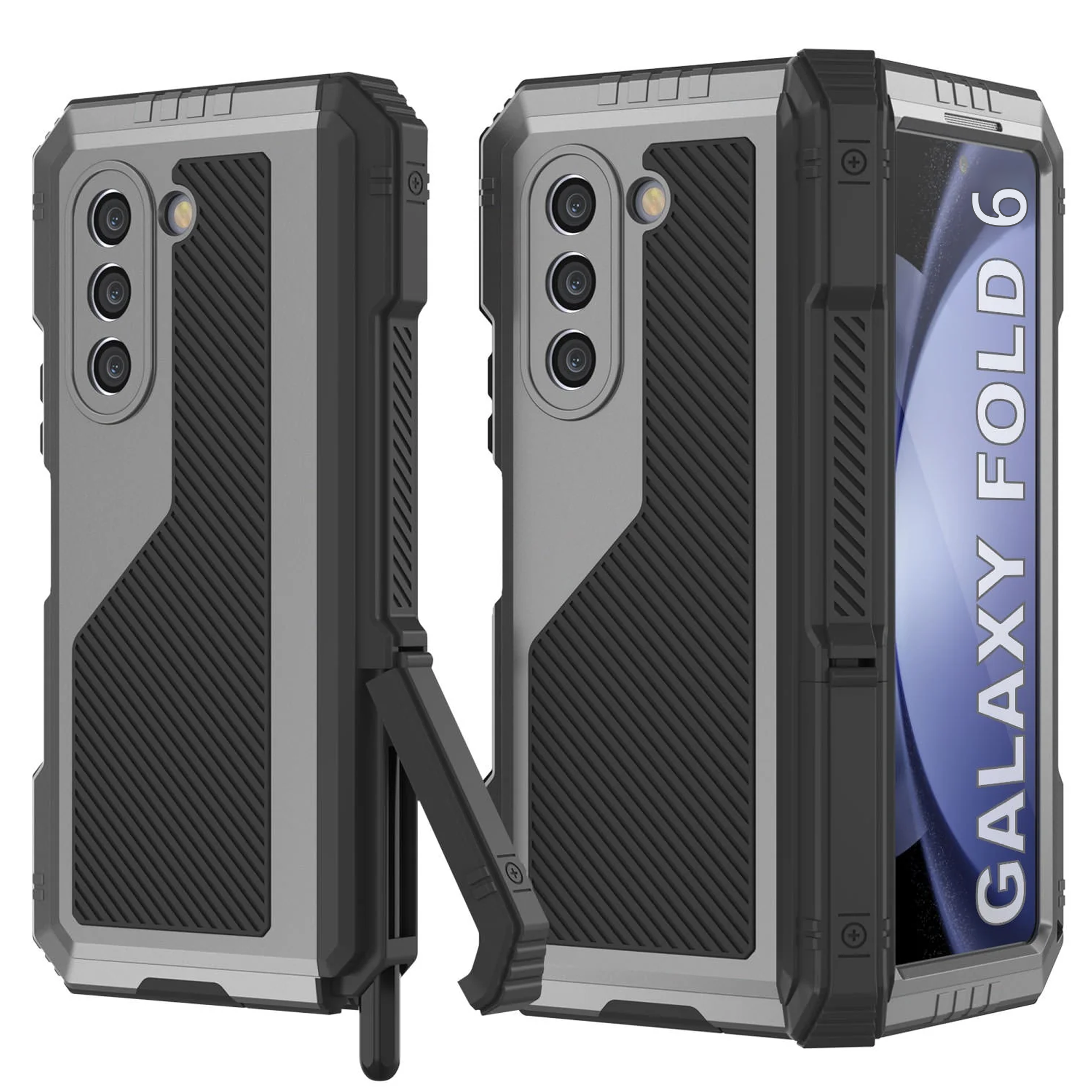 Galaxy Z Fold6 Metal Case, Heavy Duty Military Grade Armor Cover Full Body Hard [Silver]