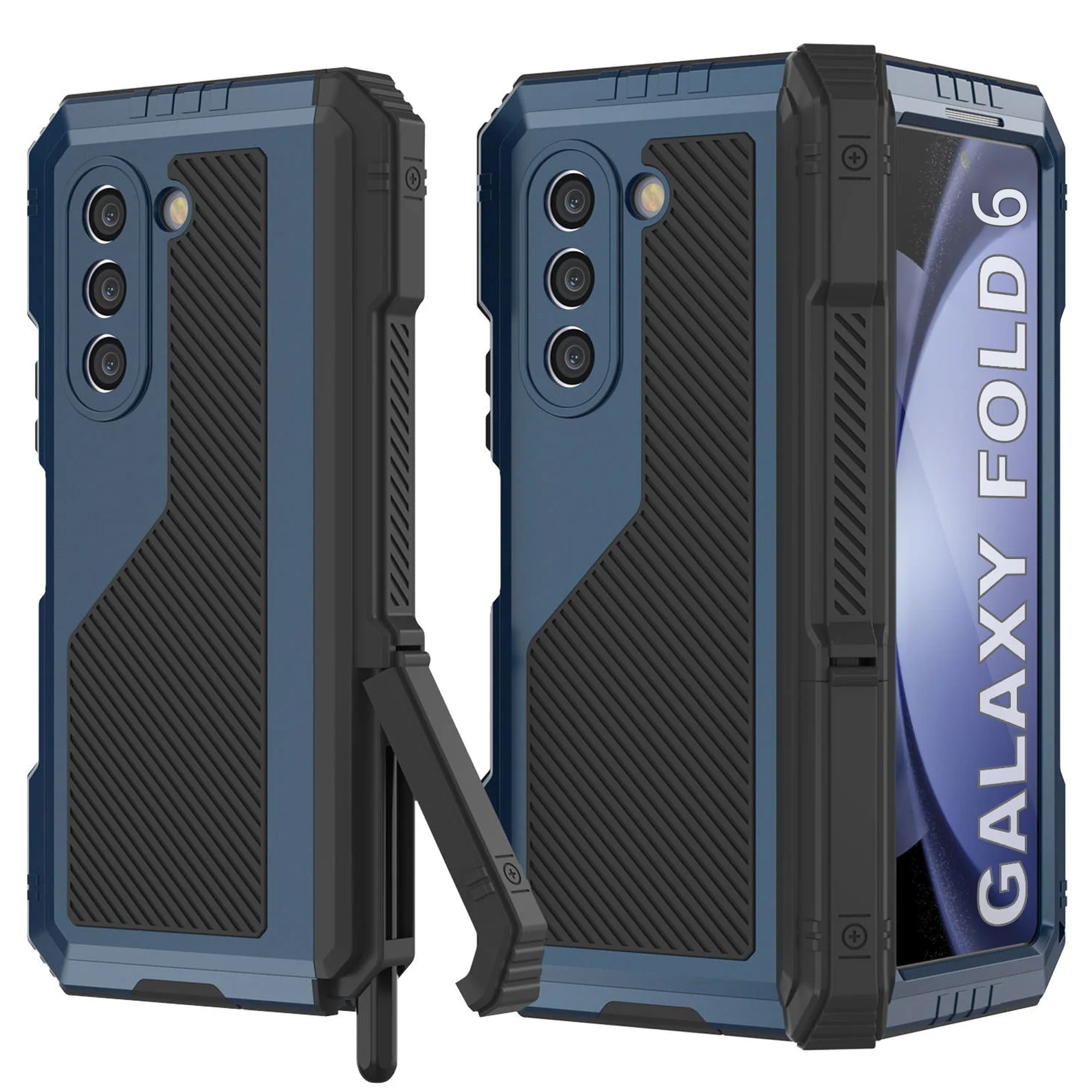 Galaxy Z Fold6 Metal Case, Heavy Duty Military Grade Armor Cover Full Body Hard [Blue]