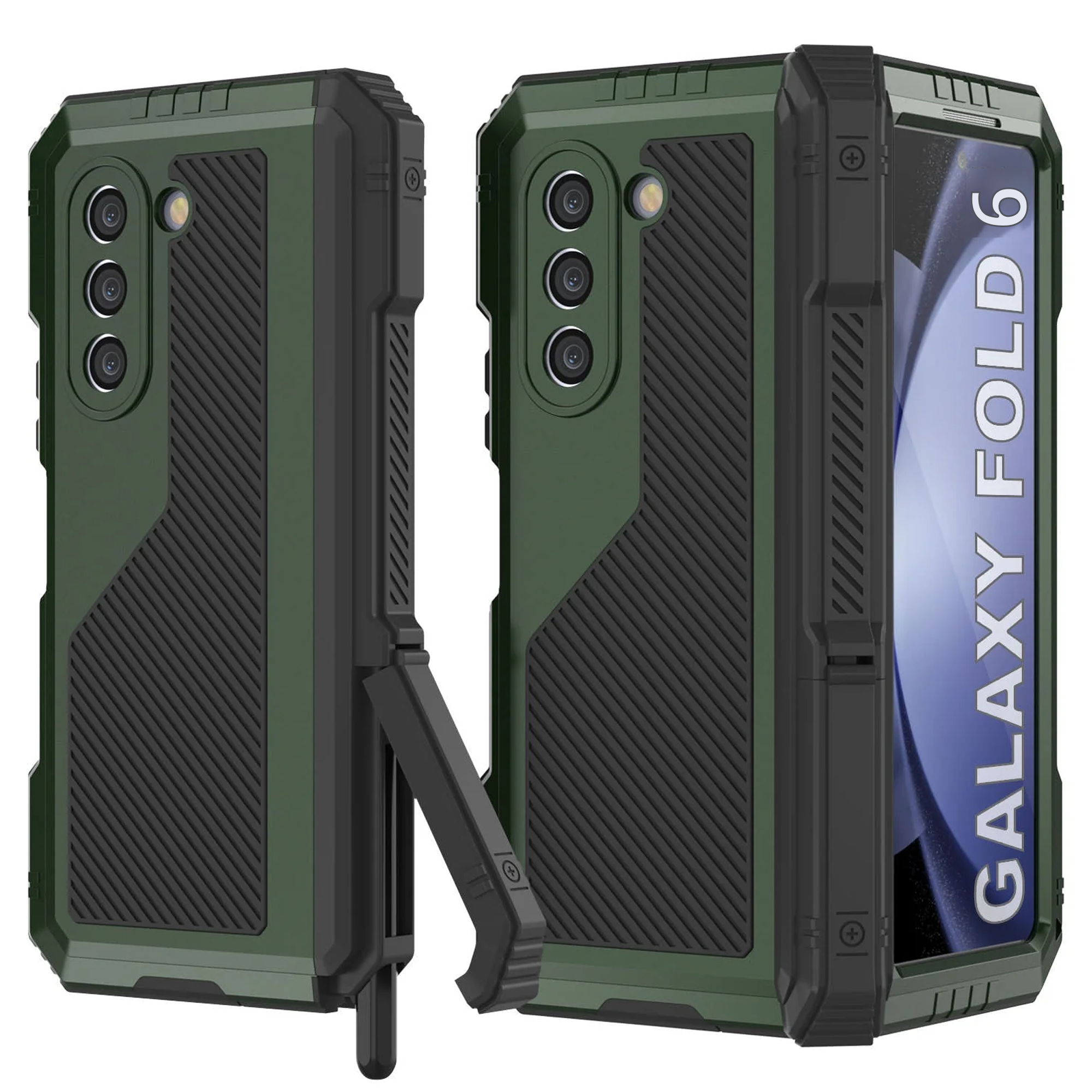 Galaxy Z Fold6 Metal Case, Heavy Duty Military Grade Armor Cover Full Body Hard [Dark Green]