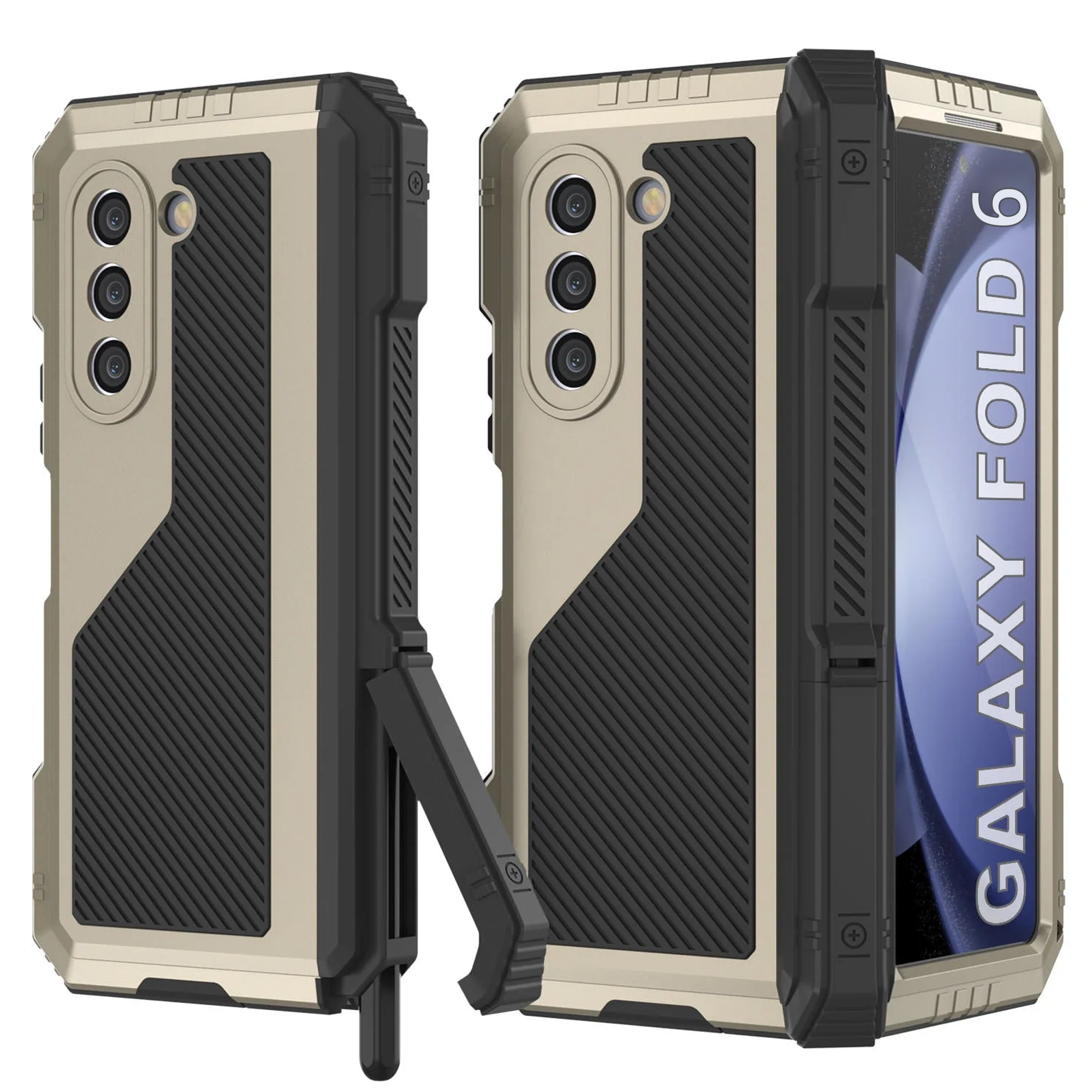 Galaxy Z Fold6 Metal Case, Heavy Duty Military Grade Armor Cover Full Body Hard [Gold]