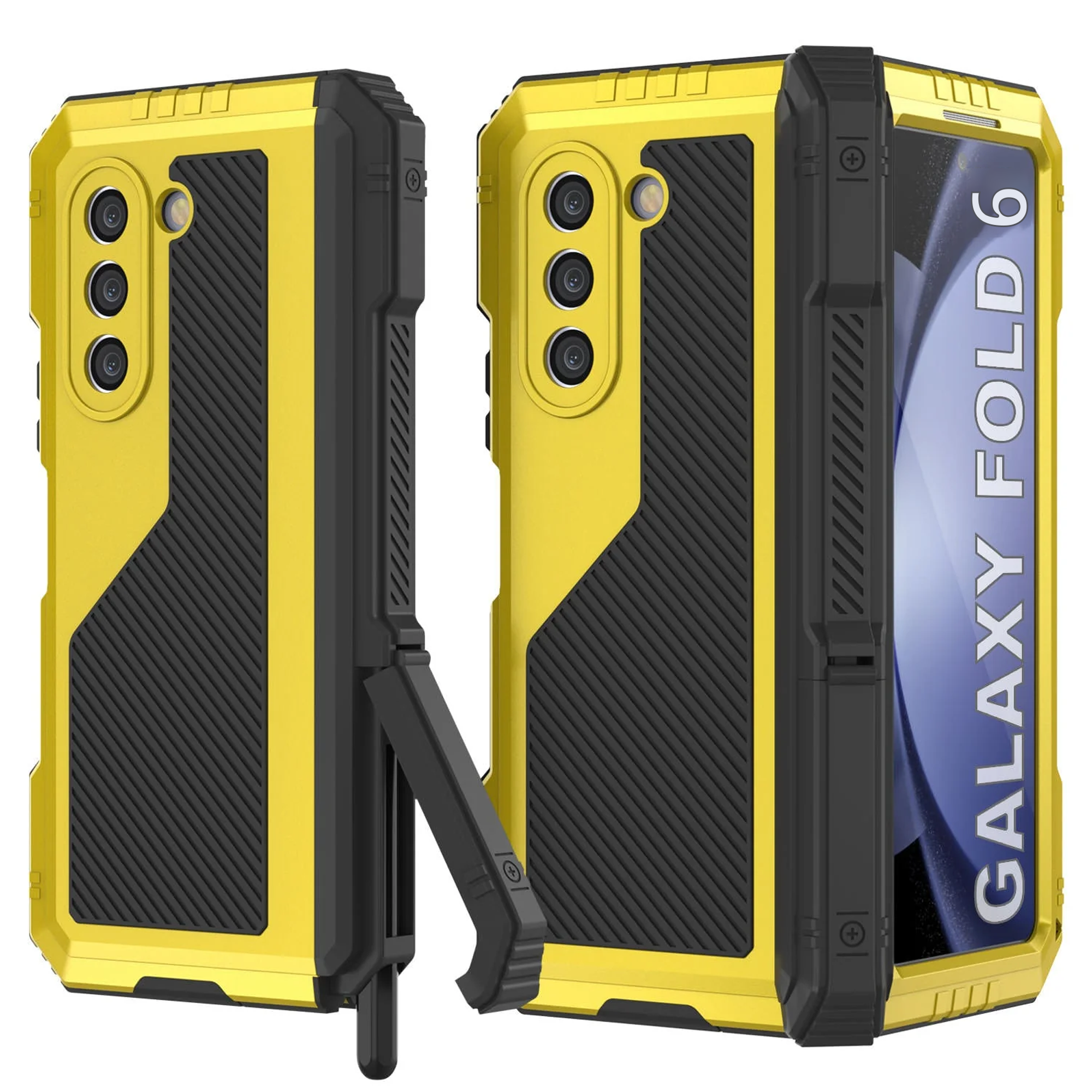 Galaxy Z Fold6 Metal Case, Heavy Duty Military Grade Armor Cover Full Body Hard [Neon]