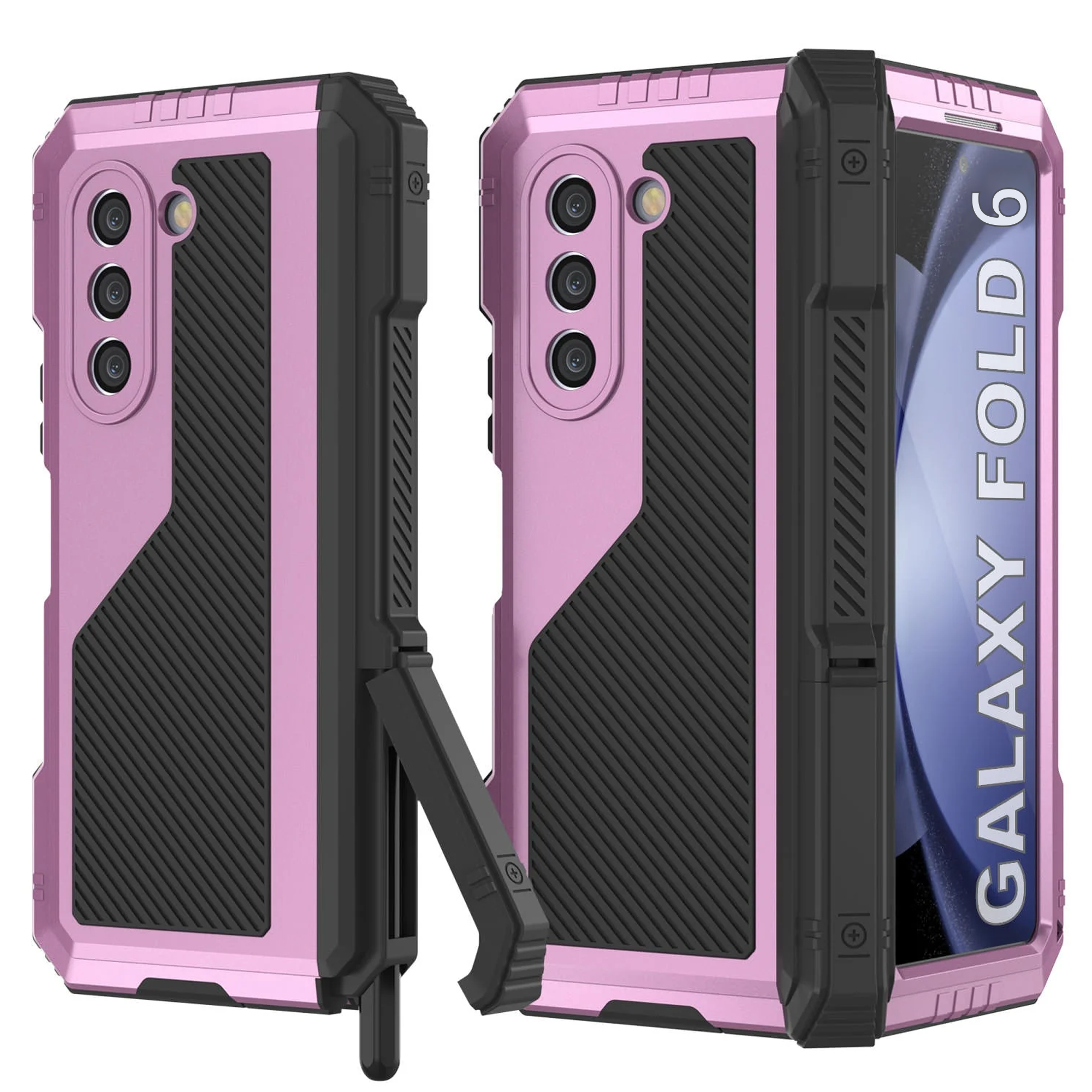 Galaxy Z Fold6 Metal Case, Heavy Duty Military Grade Armor Cover Full Body Hard [Pink]