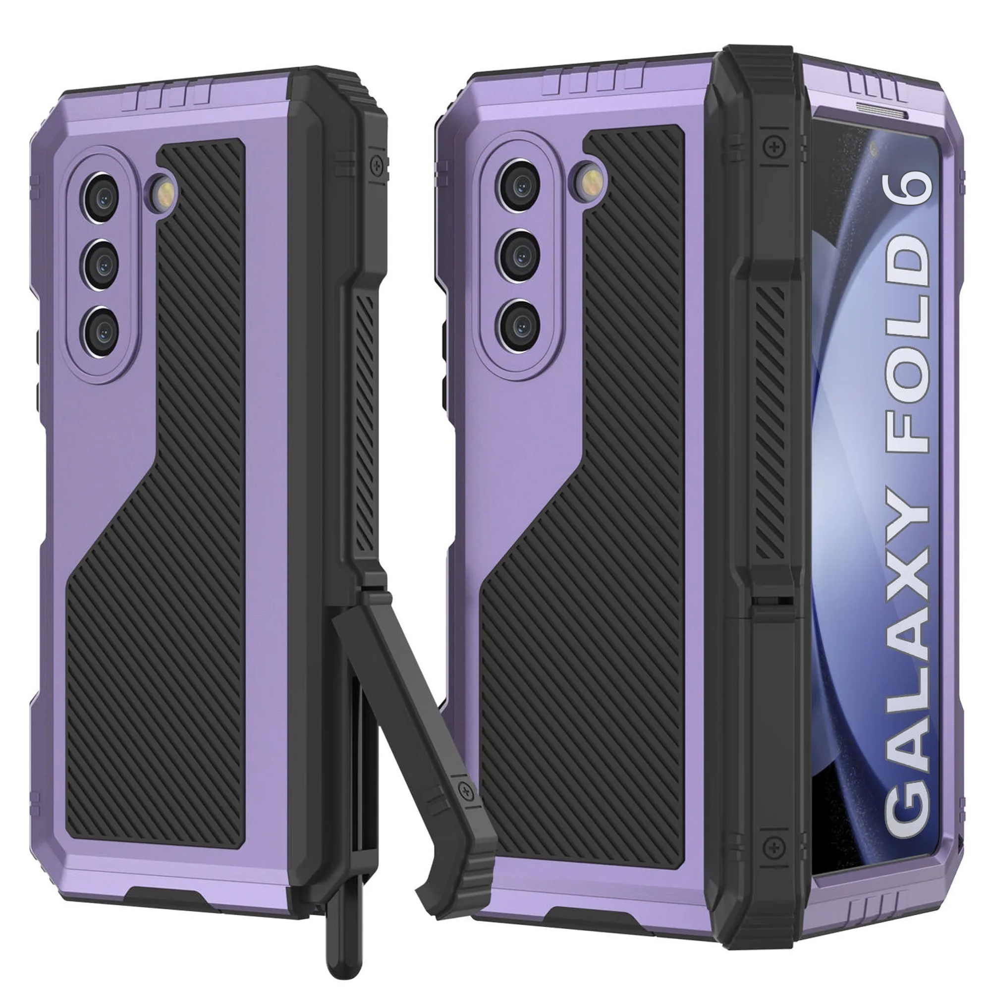 Galaxy Z Fold6 Metal Case, Heavy Duty Military Grade Armor Cover Full Body Hard [Purple]