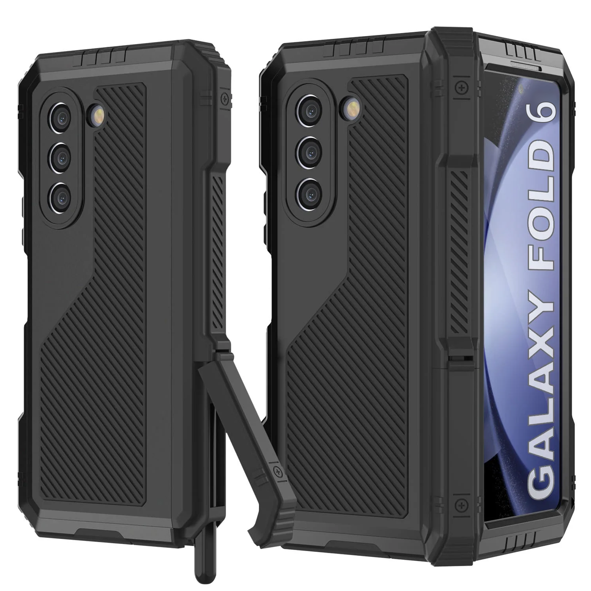 Galaxy Z Fold6 Metal Case, Heavy Duty Military Grade Armor Cover Full Body Hard [Black]