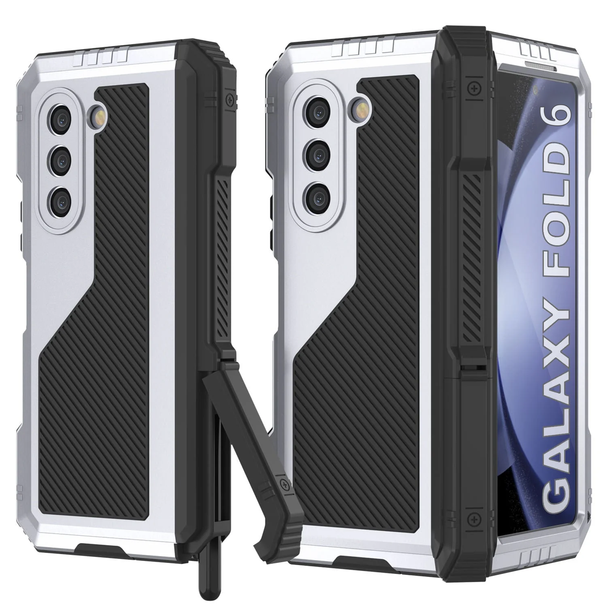 Galaxy Z Fold6 Metal Case, Heavy Duty Military Grade Armor Cover Full Body Hard [White]