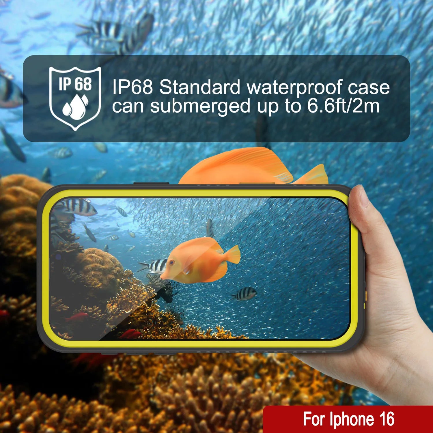 iPhone 16 Waterproof Case, Punkcase [Extreme Series] Armor Cover W/ Built In Screen Protector [Yellow]