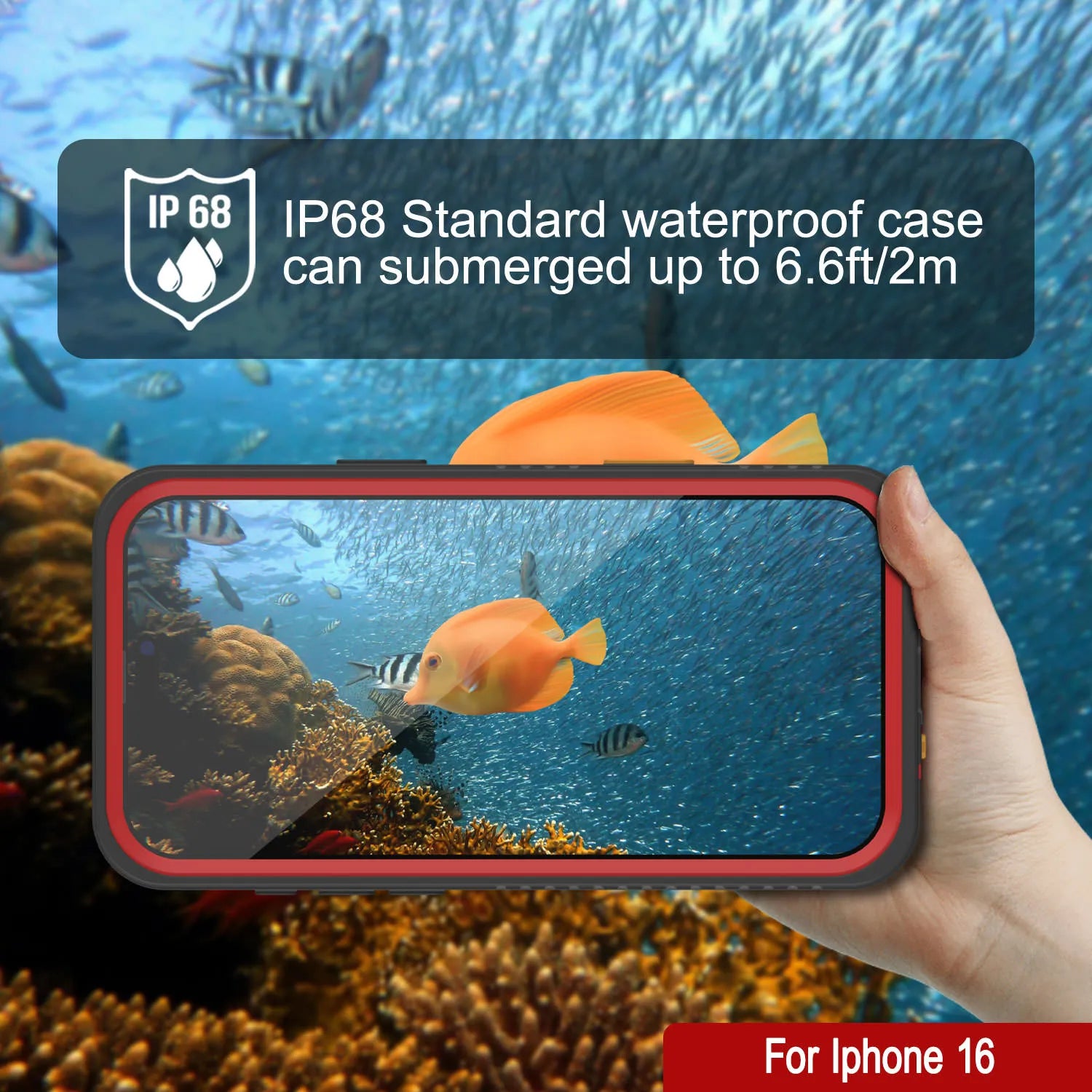 iPhone 16 Waterproof Case, Punkcase [Extreme Series] Armor Cover W/ Built In Screen Protector [Red]