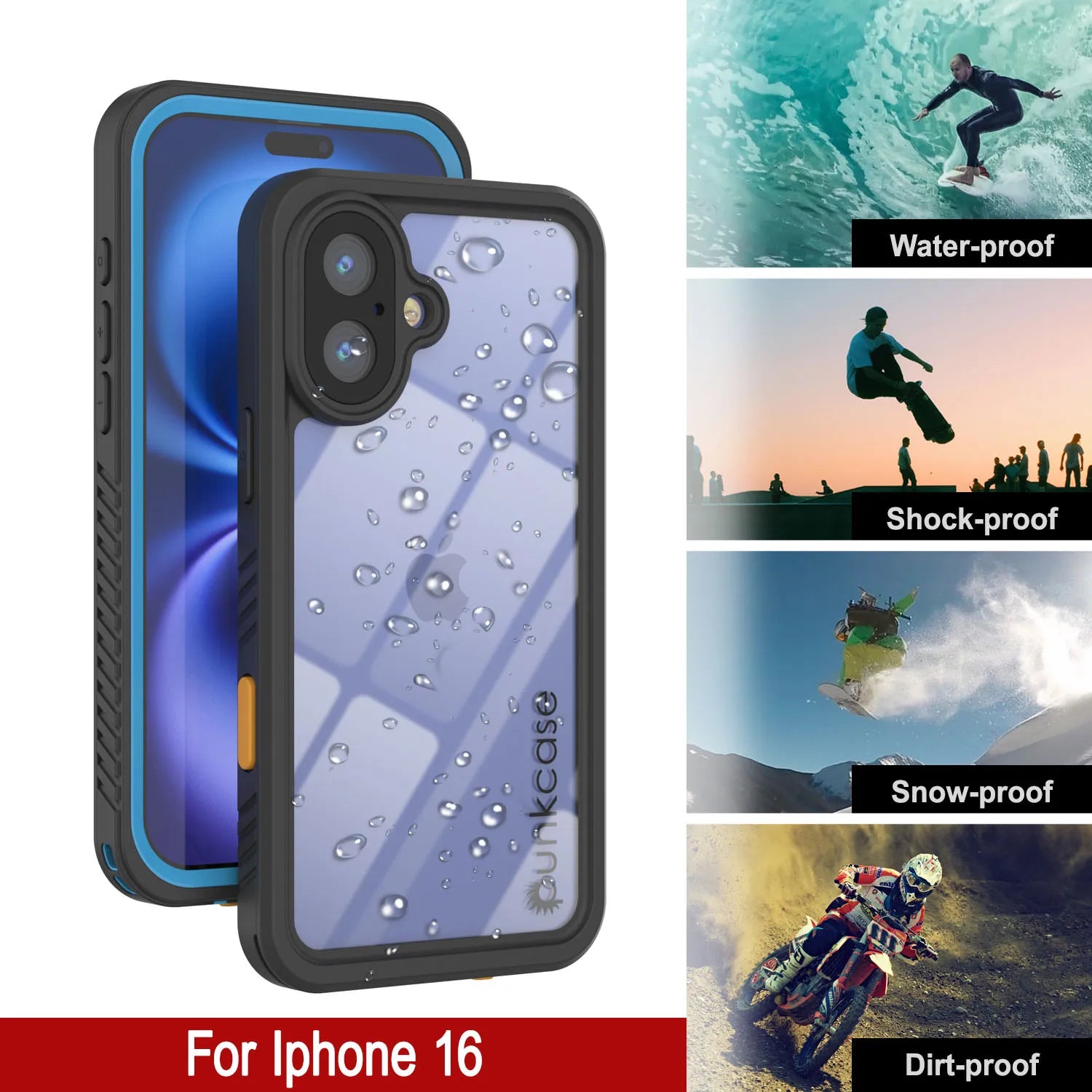 iPhone 16 Waterproof Case, Punkcase [Extreme Series] Armor Cover W/ Built In Screen Protector [Navy Blue]