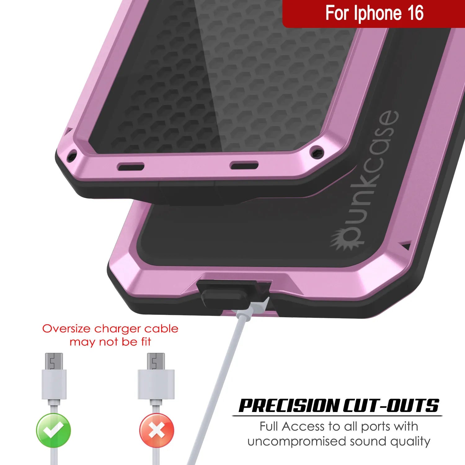 iPhone 16 Metal Case, Heavy Duty Military Grade Armor Cover [shock proof] Full Body Hard [Pink]