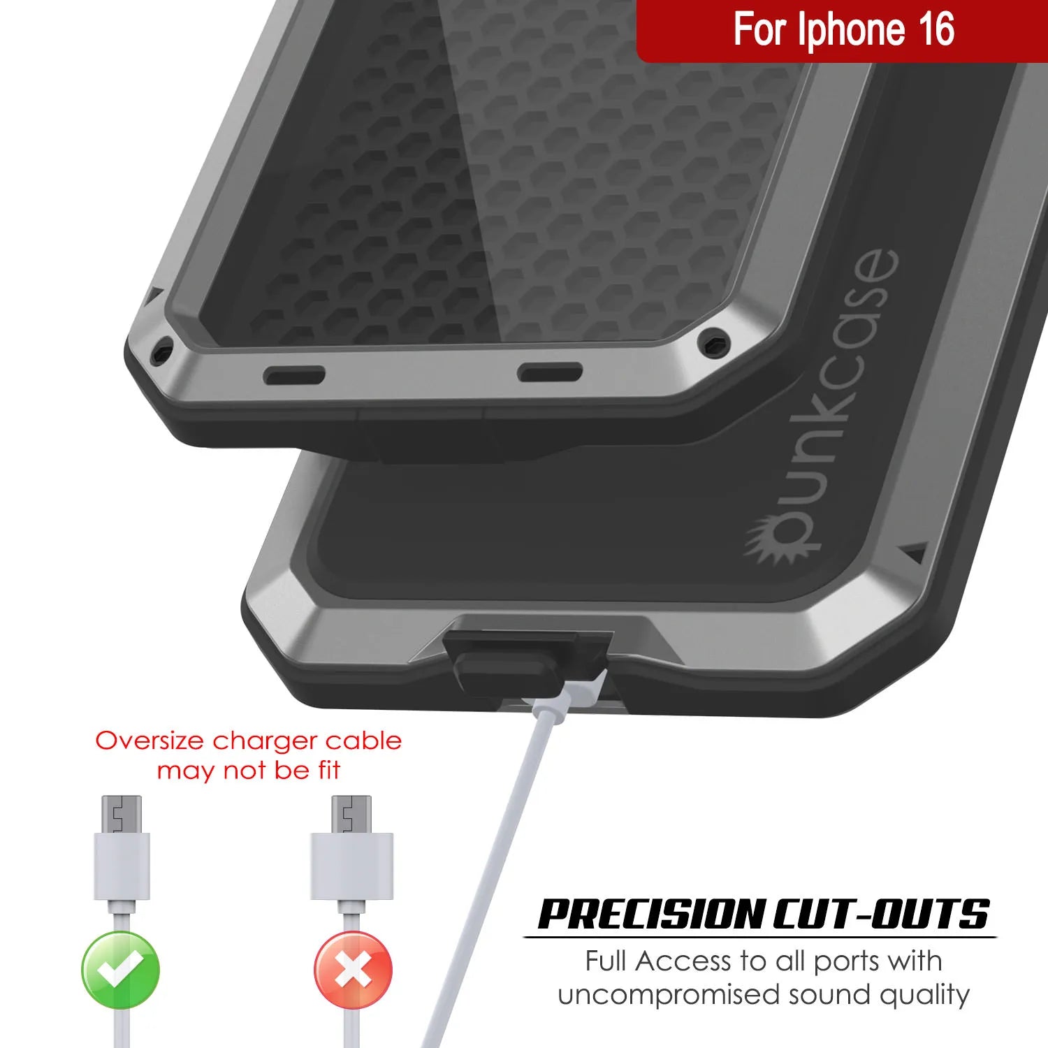 iPhone 16 Metal Case, Heavy Duty Military Grade Armor Cover [shock proof] Full Body Hard [Silver]