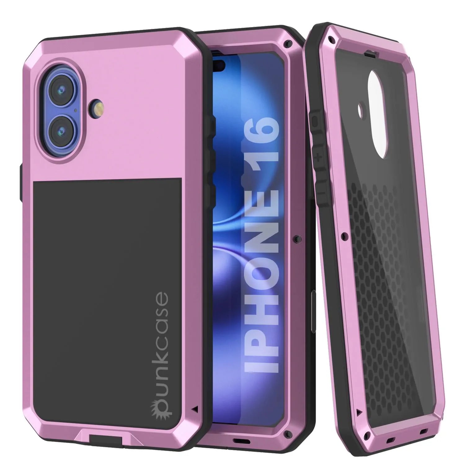 iPhone 16 Metal Case, Heavy Duty Military Grade Armor Cover [shock proof] Full Body Hard [Pink]