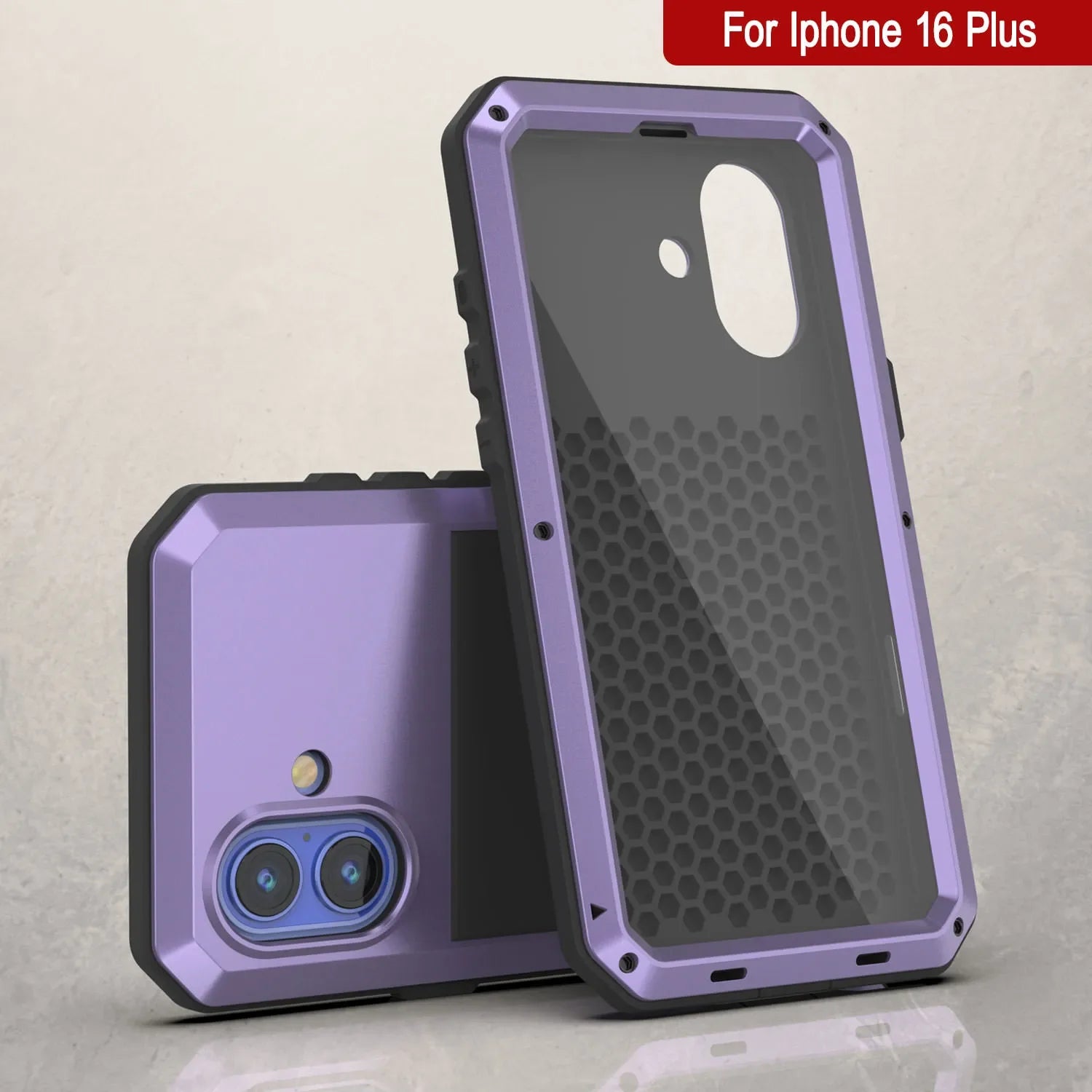 iPhone 16 Plus Metal Case, Heavy Duty Military Grade Armor Cover [shock proof] Full Body Hard [Purple]