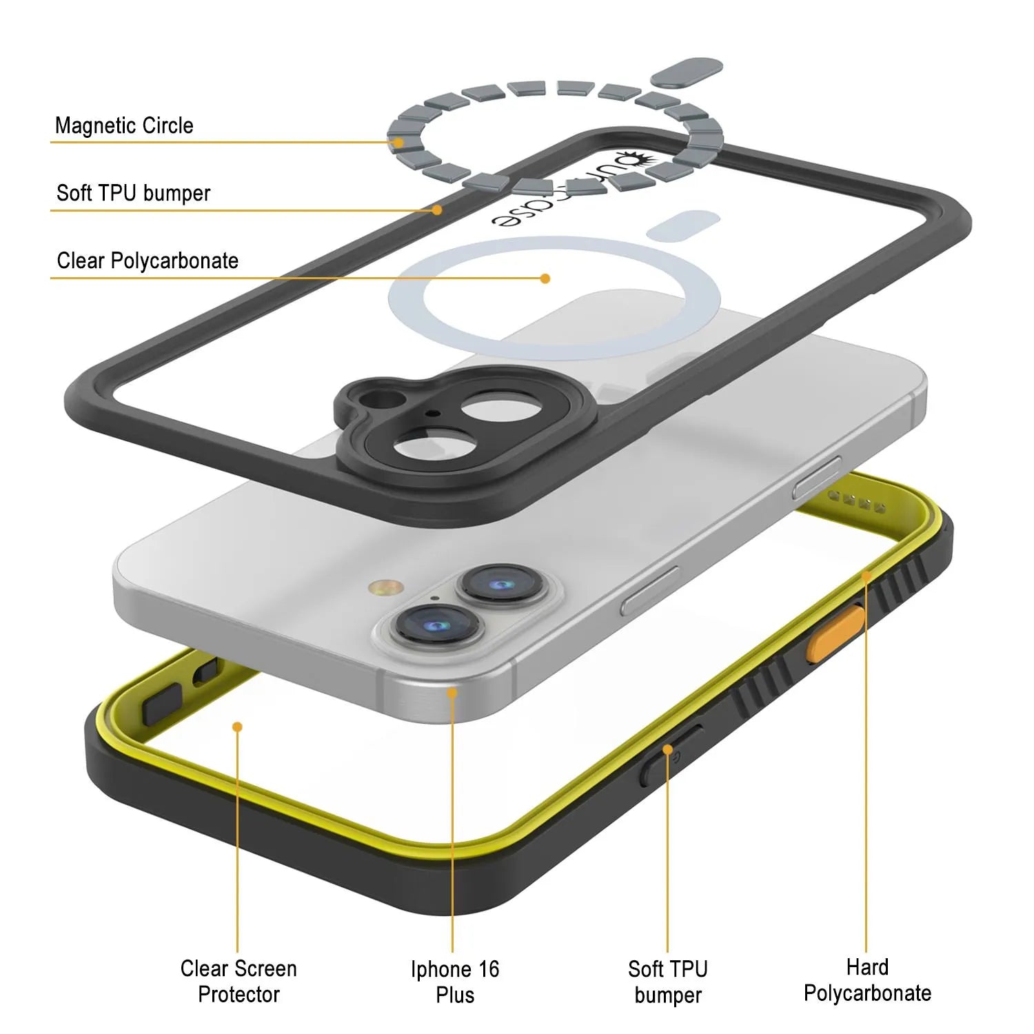 iPhone 16 Plus Waterproof Case, Punkcase [Extreme Mag Series] Armor Cover W/ Built In Screen Protector [Yellow]