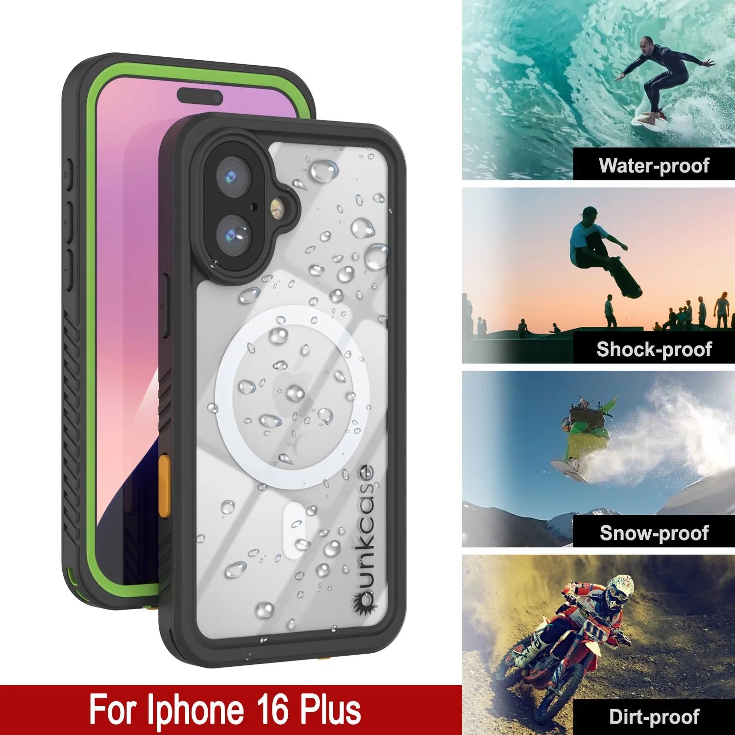 iPhone 16 Plus Waterproof Case, Punkcase [Extreme Mag Series] Armor Cover W/ Built In Screen Protector [Green]