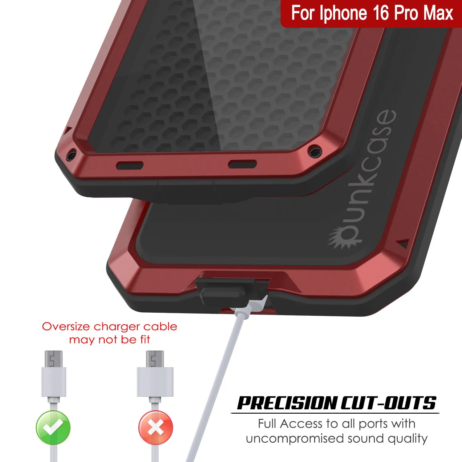 iPhone 16 Pro Max Metal Case, Heavy Duty Military Grade Armor Cover [shock proof] Full Body Hard [Red]