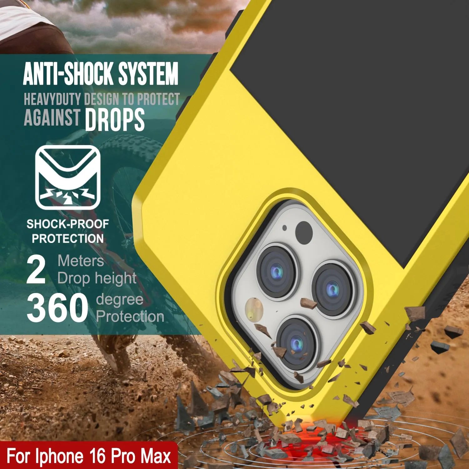 iPhone 16 Pro Max Metal Case, Heavy Duty Military Grade Armor Cover [shock proof] Full Body Hard [Yellow]