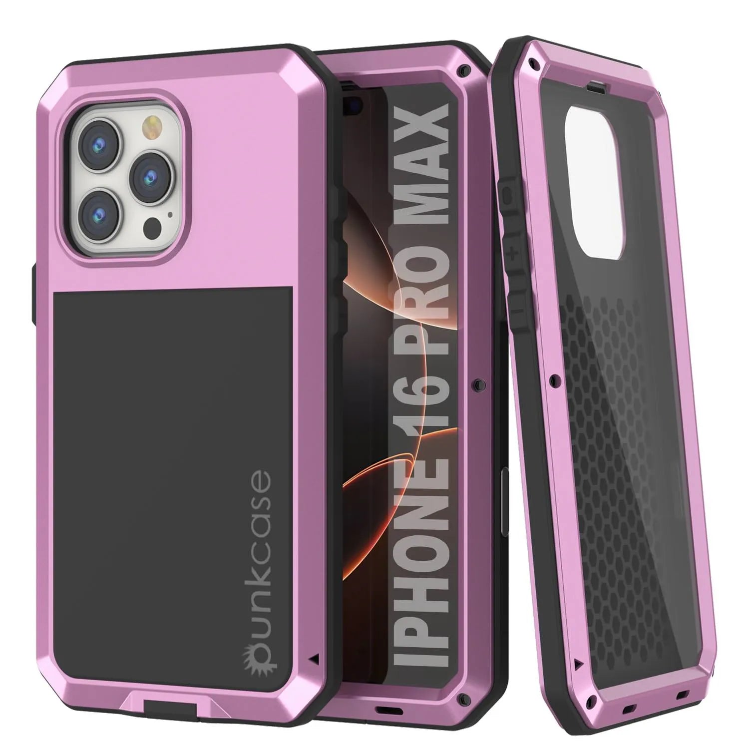 iPhone 16 Pro Max Metal Case, Heavy Duty Military Grade Armor Cover [shock proof] Full Body Hard [Pink]