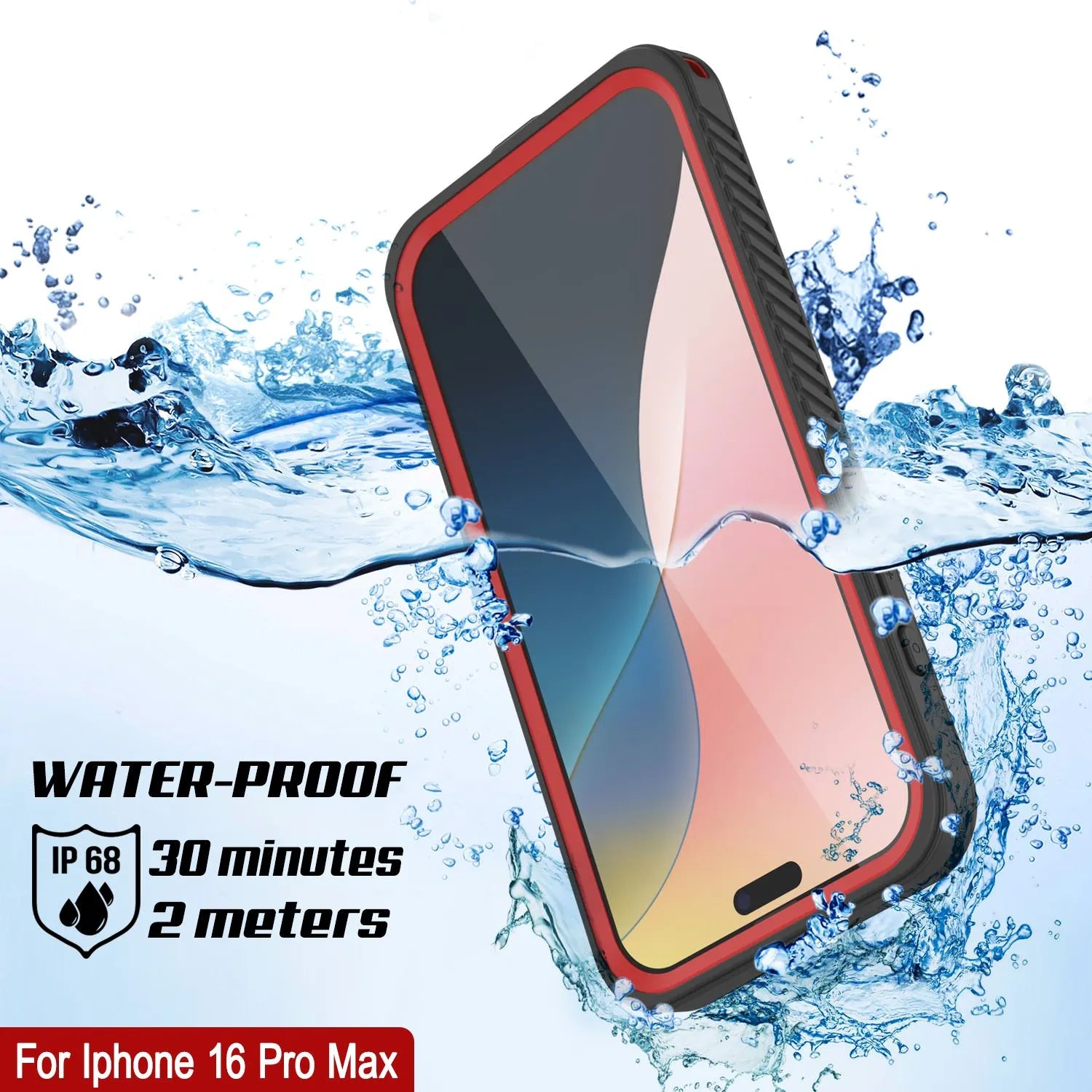 iPhone 16 Pro Max Waterproof Case, Punkcase [Extreme Mag Series] Armor Cover W/ Built In Screen Protector [Red]