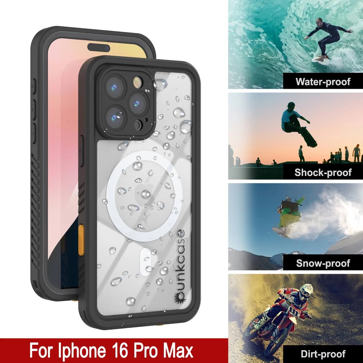 iPhone 16 Pro Max Waterproof Case, Punkcase [Extreme Mag Series] Armor Cover W/ Built In Screen Protector [Grey]