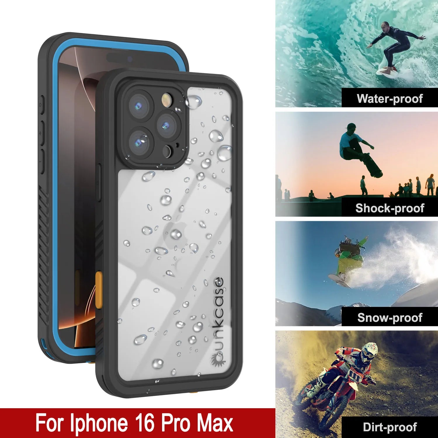 iPhone 16 Pro Max Waterproof Case, Punkcase [Extreme Series] Armor Cover W/ Built In Screen Protector [Navy Blue]