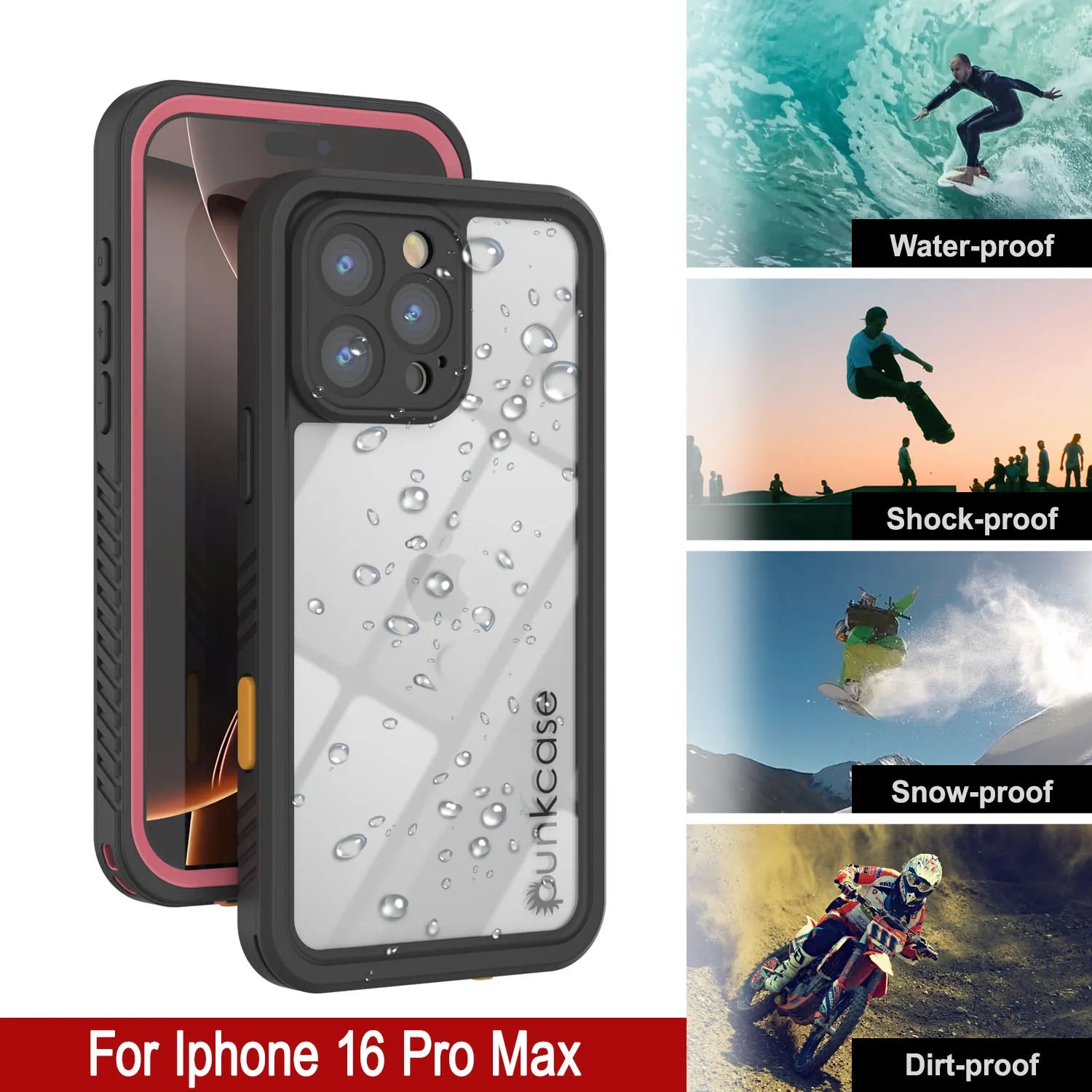 iPhone 16 Pro Max Waterproof Case, Punkcase [Extreme Series] Armor Cover W/ Built In Screen Protector [Pink]