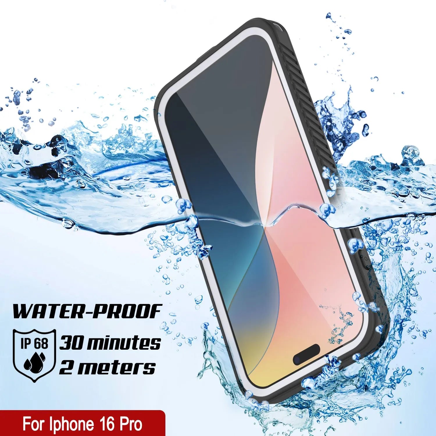 iPhone 16 Pro Waterproof Case, Punkcase [Extreme Mag Series] Armor Cover W/ Built In Screen Protector [White]