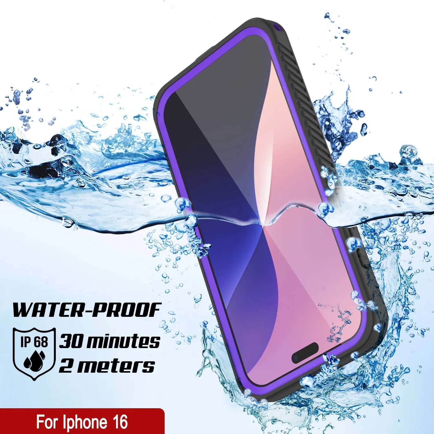 iPhone 16  Waterproof Case, Punkcase [Extreme Mag Series] Armor Cover W/ Built In Screen Protector [Purple]