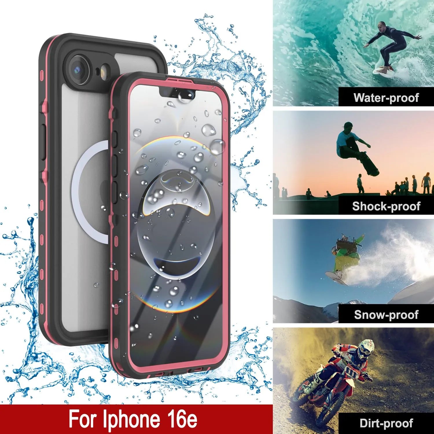 iPhone 16e Waterproof IP68 Case, Punkcase [Pink] [StudStar Series] [Slim Fit] [Dirtproof]