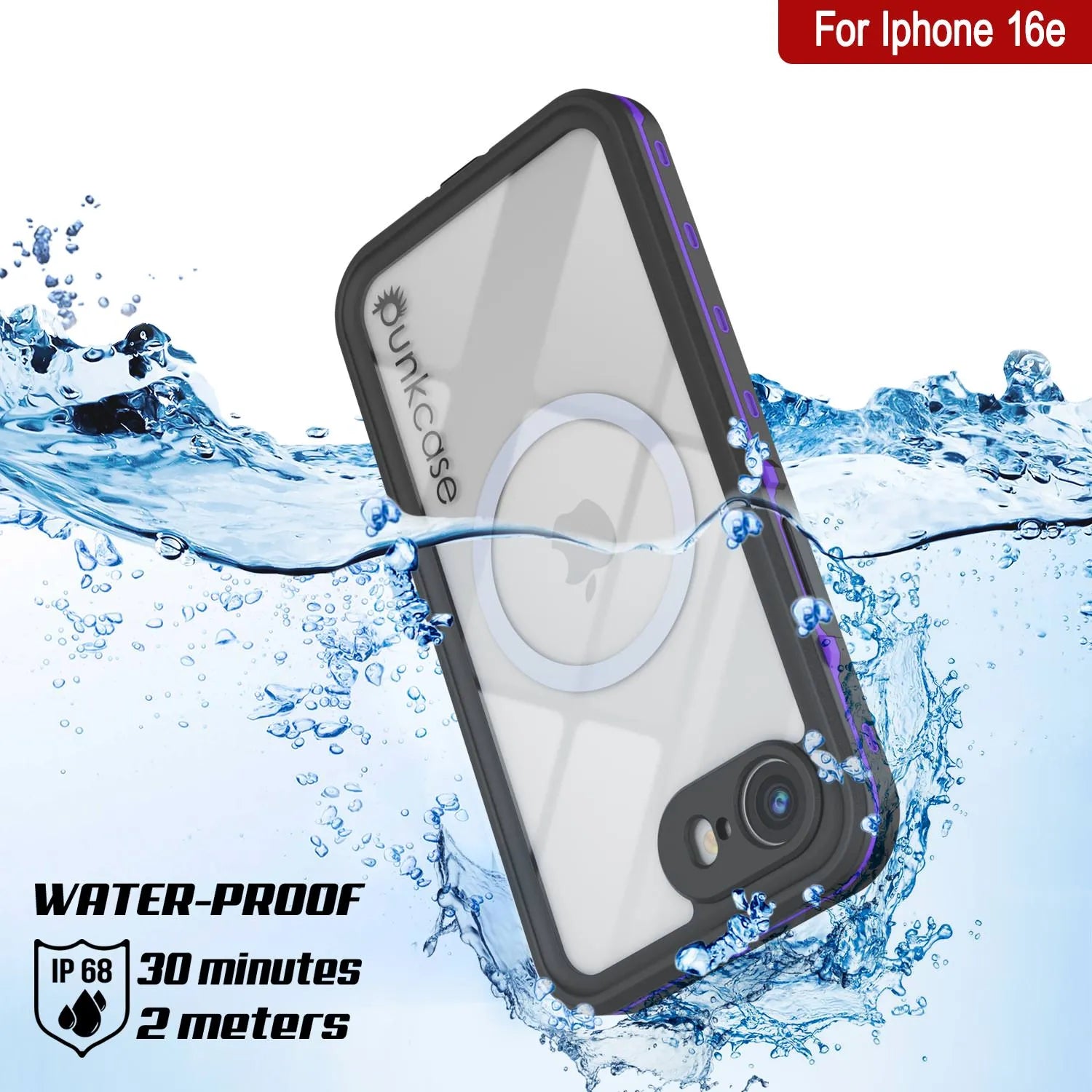 iPhone 16e Waterproof IP68 Case, Punkcase [Purple] [StudStar Series] [Slim Fit] [Dirtproof]