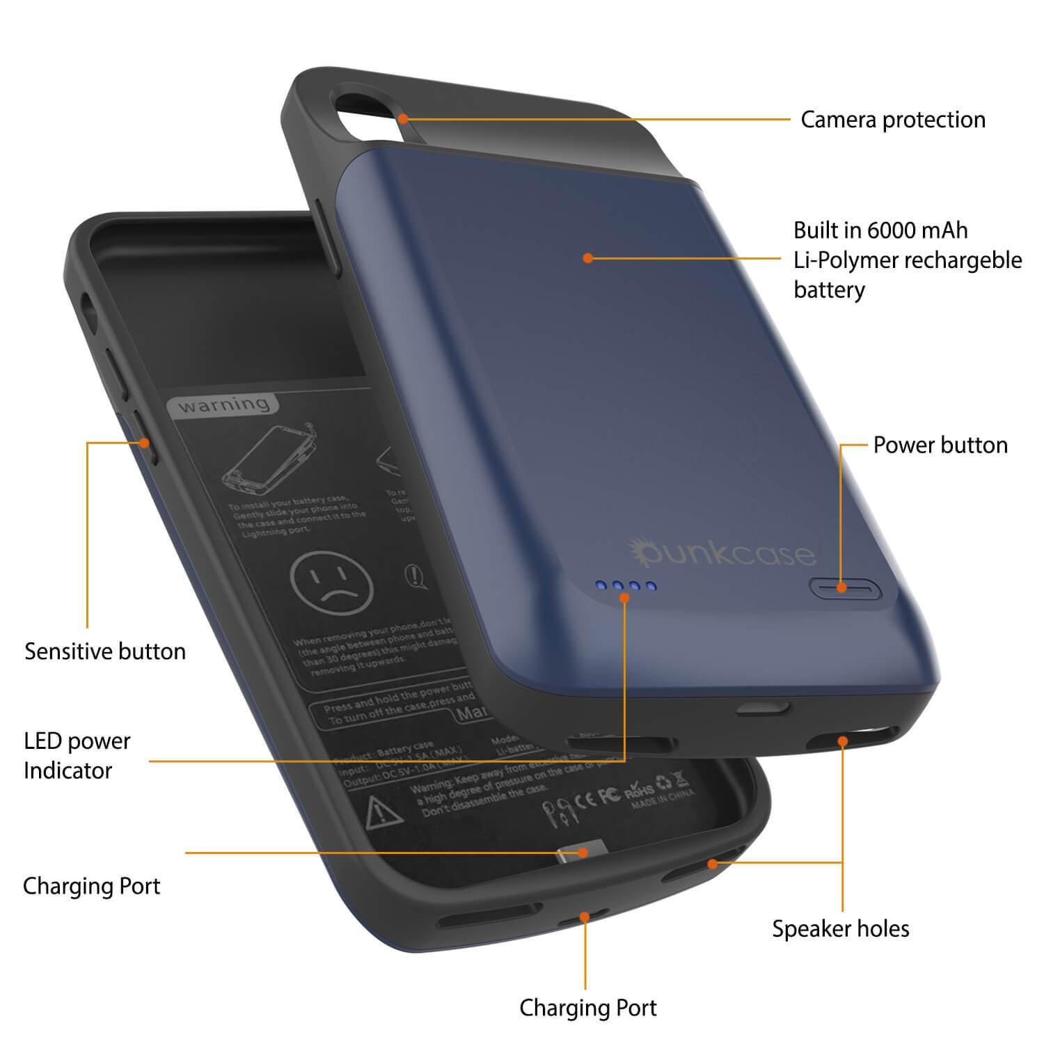 iPhone 11 Battery Case, PunkJuice 5000mAH Fast Charging Power Bank W/ Screen Protector | [Blue]