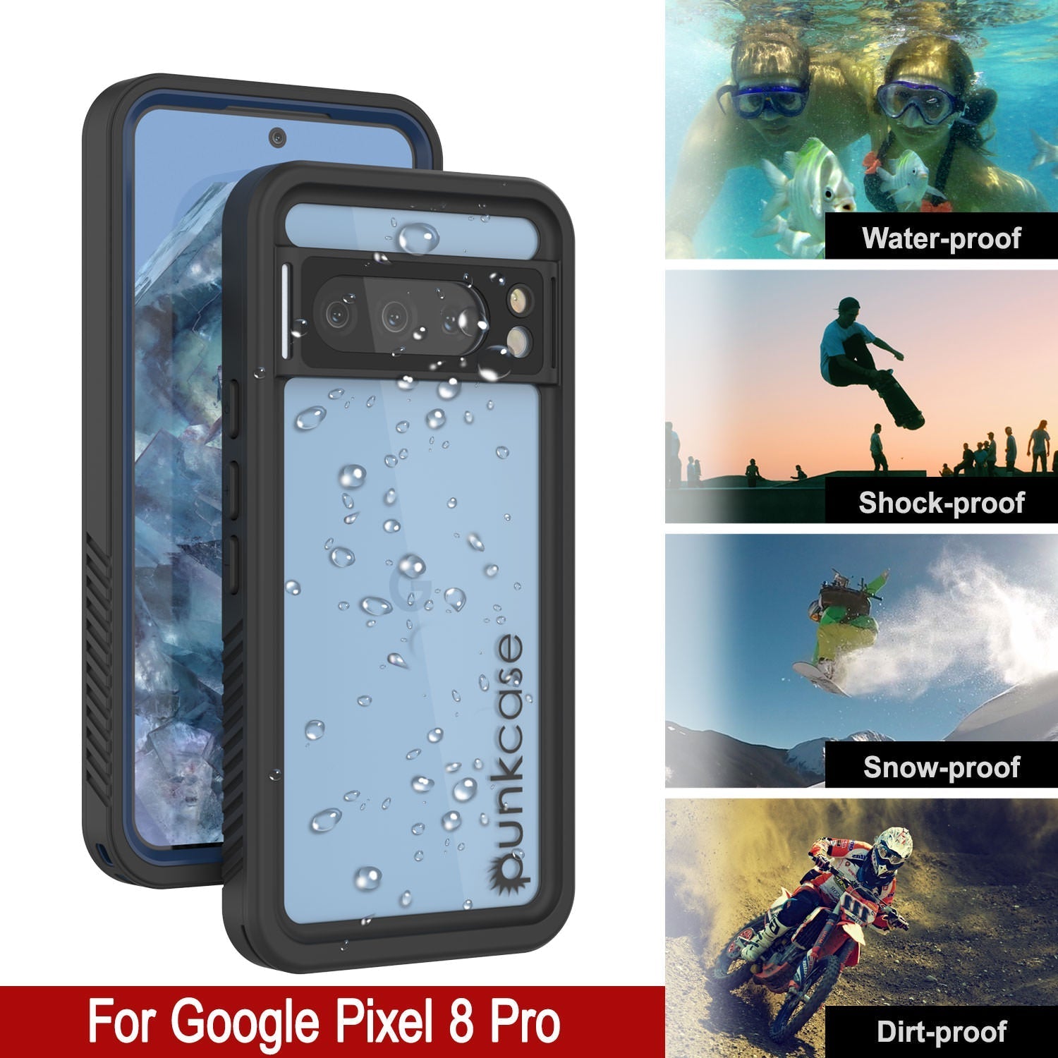 Google Pixel 9 Pro XL Waterproof Case, Punkcase [Extreme Series] Armor Cover W/ Built In Screen Protector [Navy Blue]