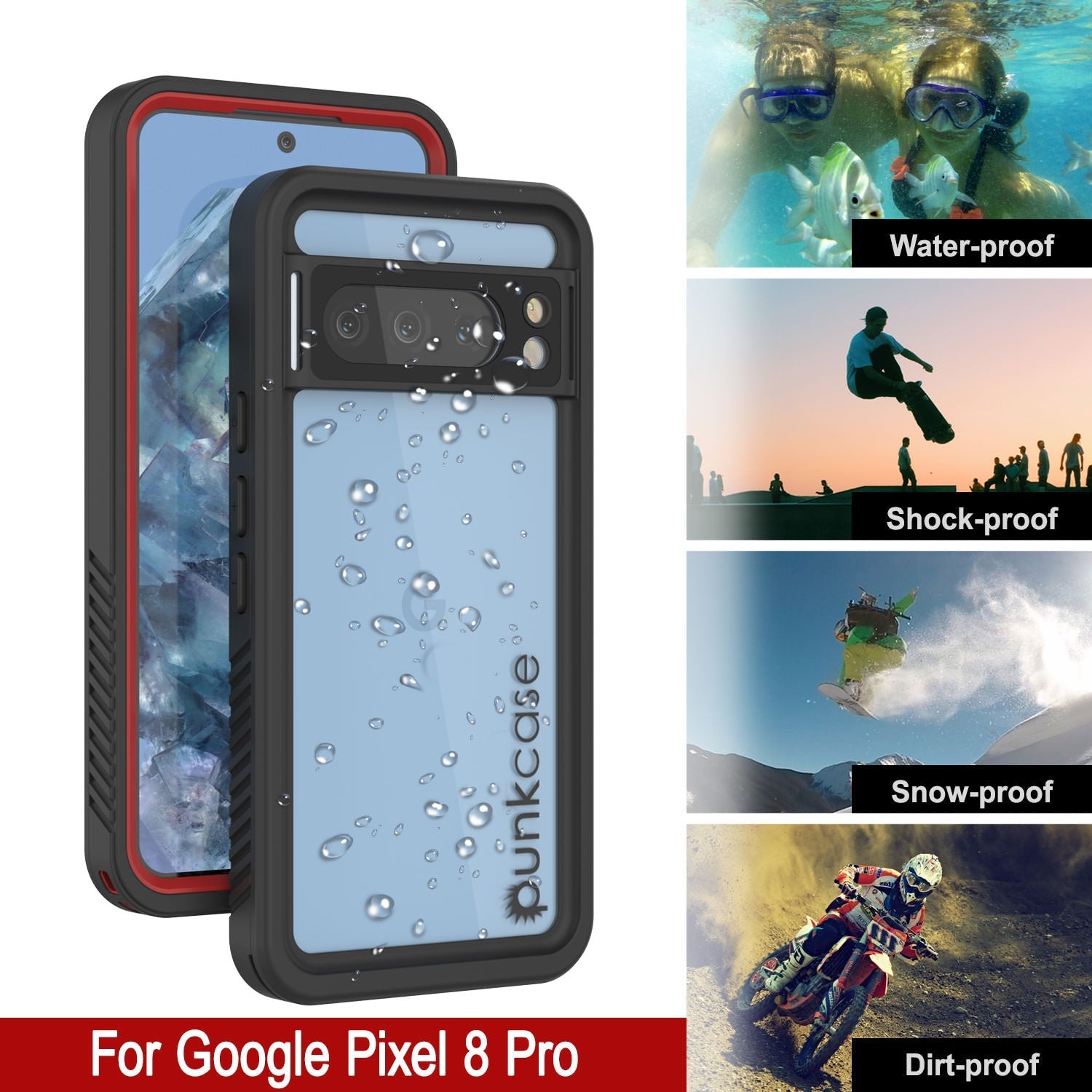 Google Pixel 9 Pro Waterproof Case, Punkcase [Extreme Series] Armor Cover W/ Built In Screen Protector [Red]