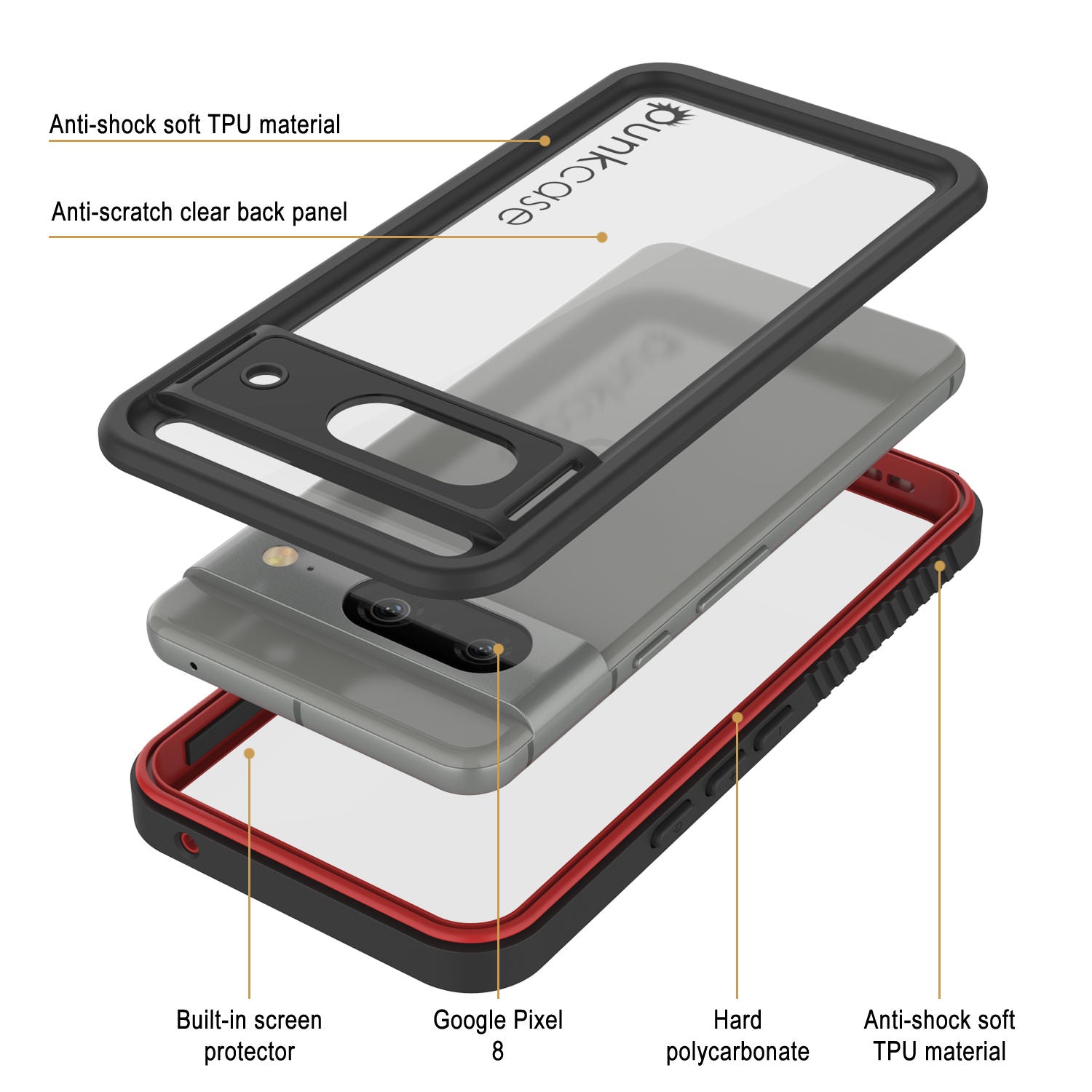 Google Pixel 9  Waterproof Case, Punkcase [Extreme Series] Armor Cover W/ Built In Screen Protector [Red]