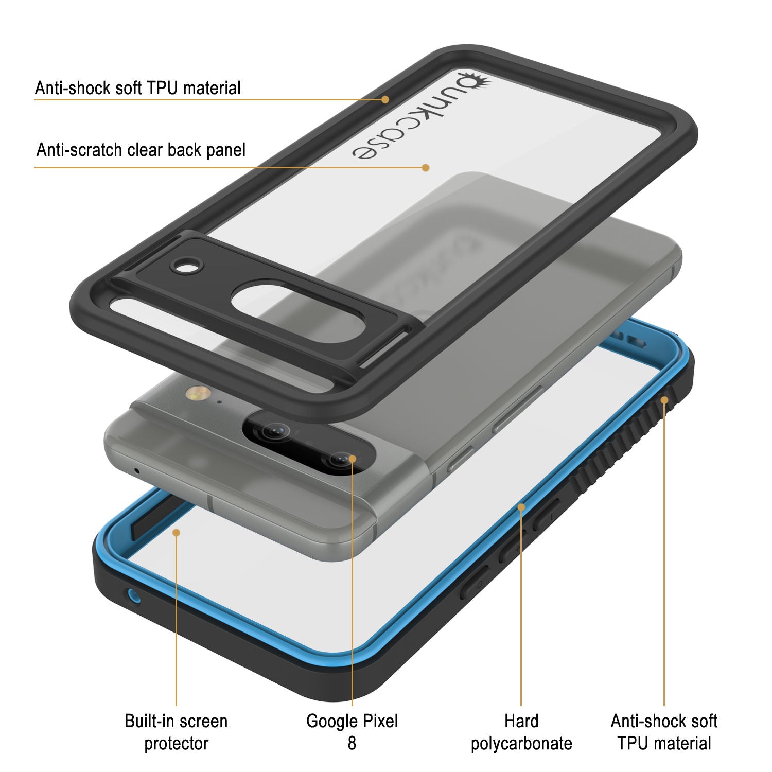 Google Pixel 9  Waterproof Case, Punkcase [Extreme Series] Armor Cover W/ Built In Screen Protector [Light Blue]