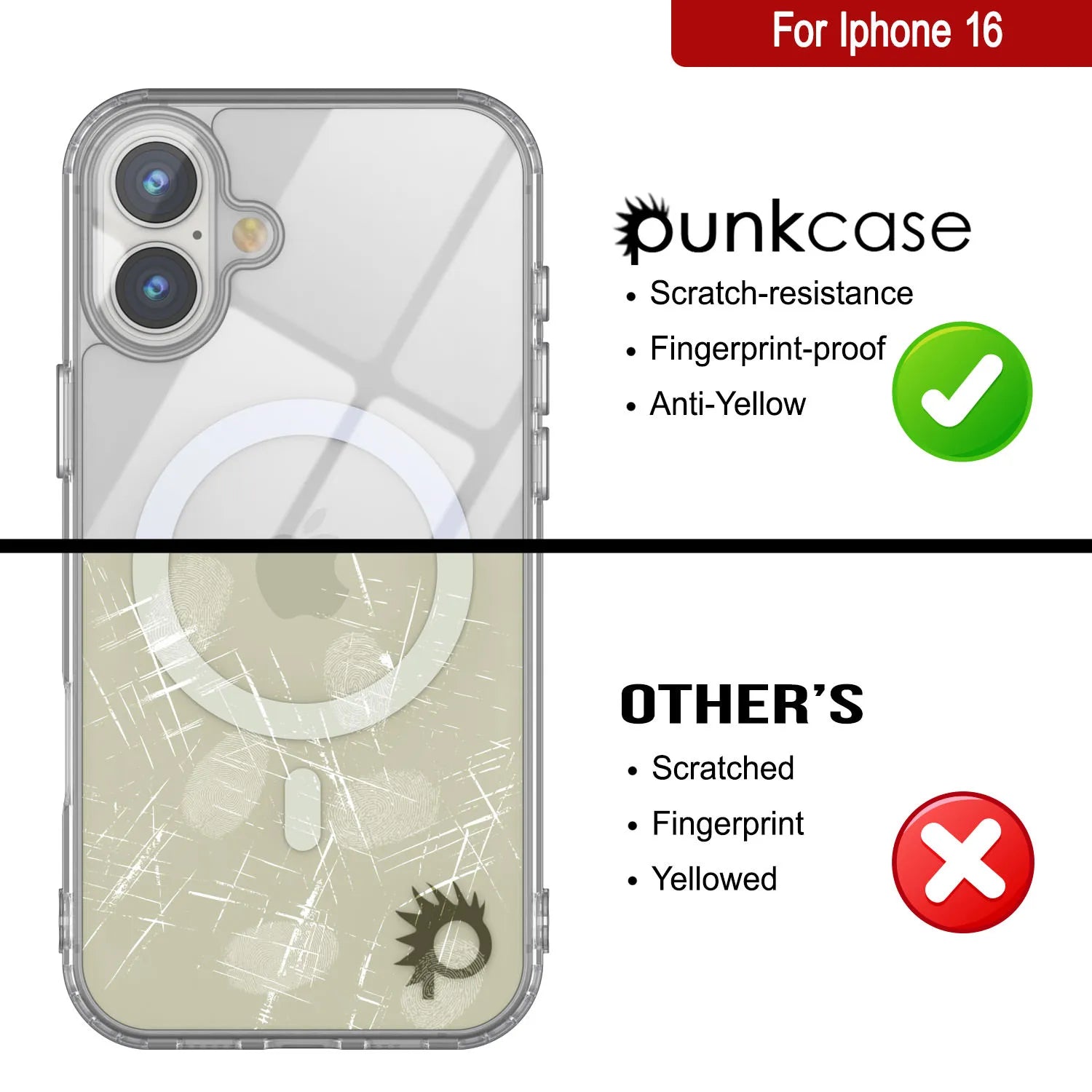 Punkcase iPhone 16 Magnetic Wireless Charging Case [ClearMag Series][Clear]