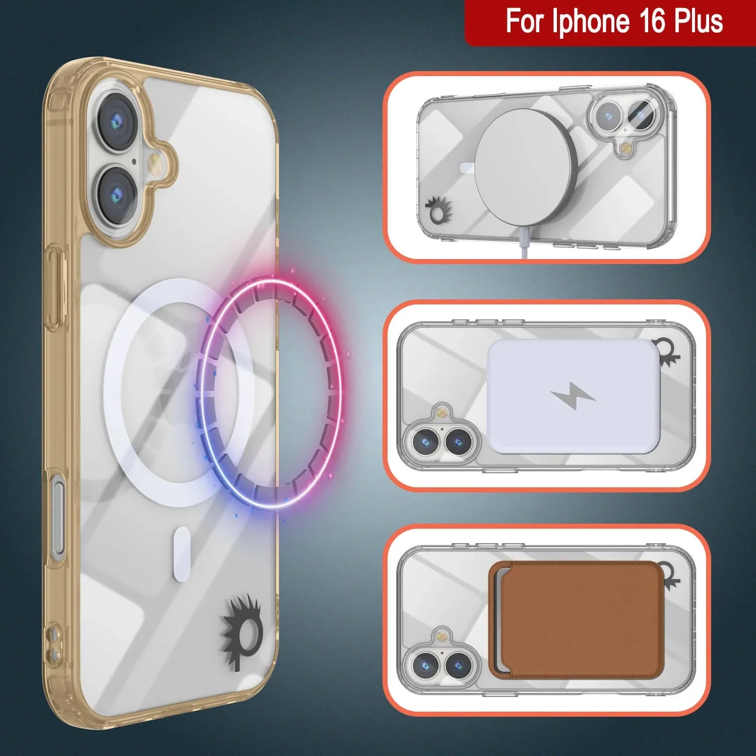 Punkcase iPhone 16 Plus Magnetic Wireless Charging Case [ClearMag Series][Gold]