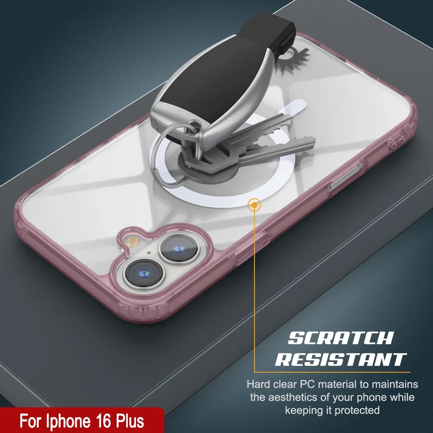 Punkcase iPhone 16 Plus Magnetic Wireless Charging Case [ClearMag Series][Rose]