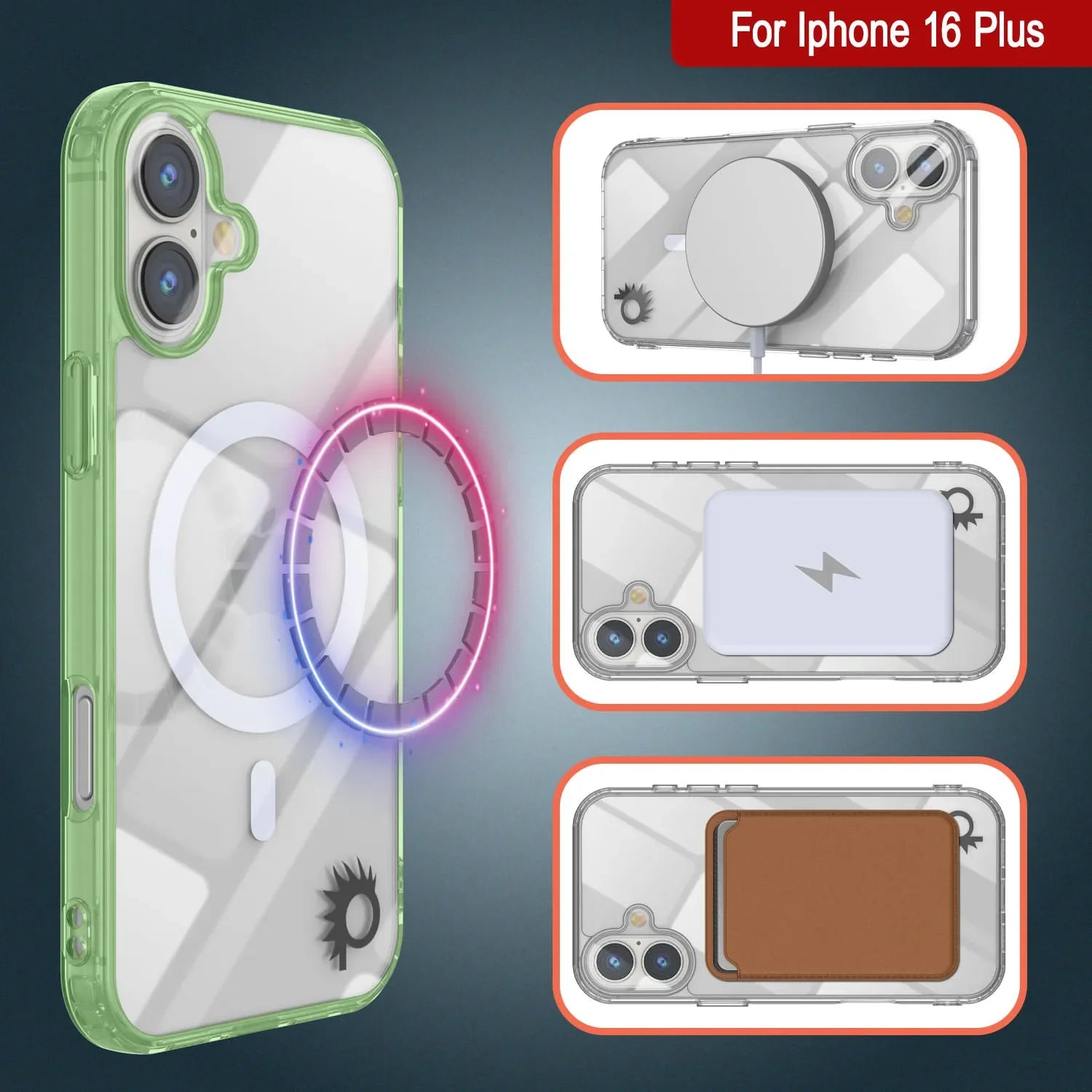 Punkcase iPhone 16 Plus Magnetic Wireless Charging Case [ClearMag Series][Green]