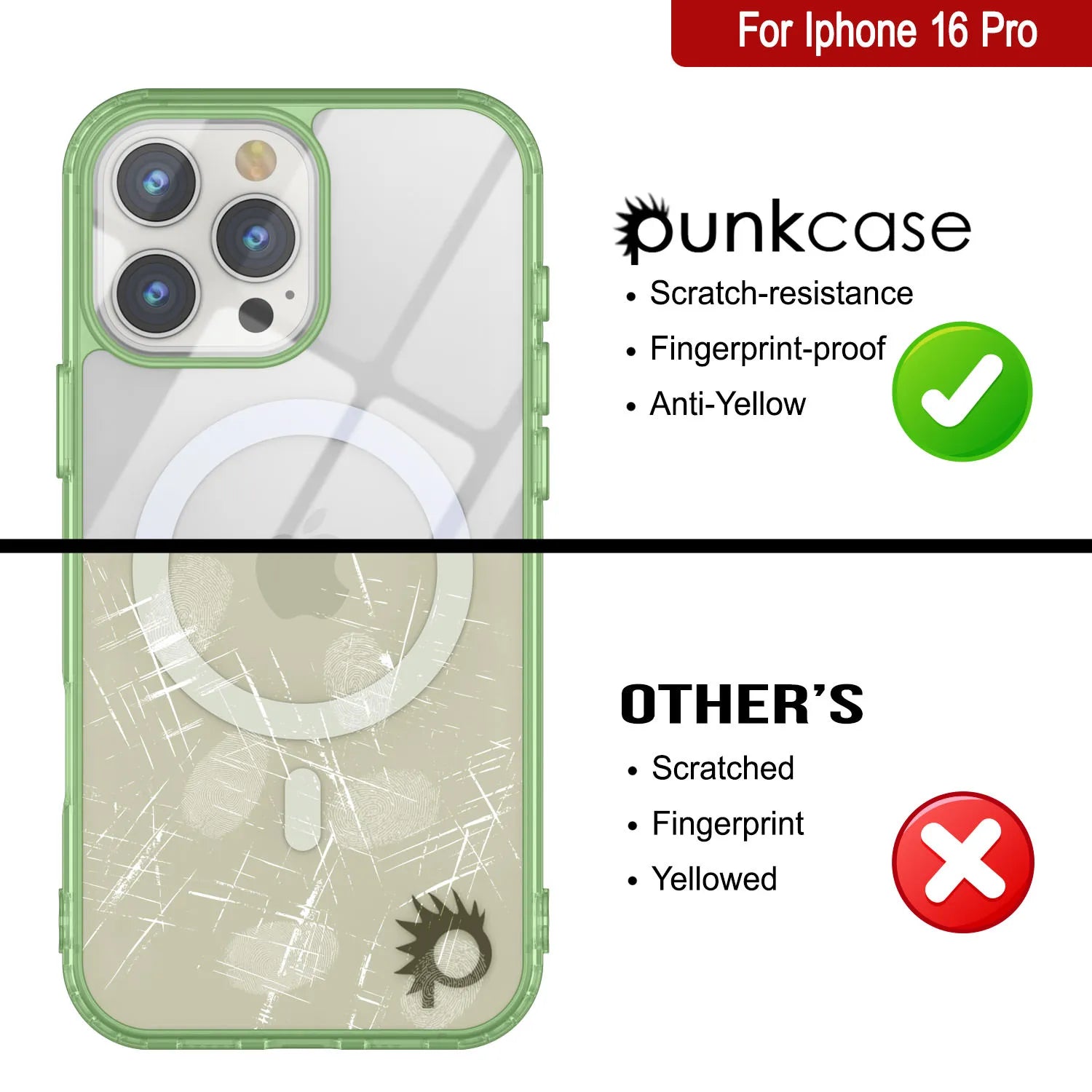 Punkcase iPhone 16 Pro Magnetic Wireless Charging Case [ClearMag Series][Green]