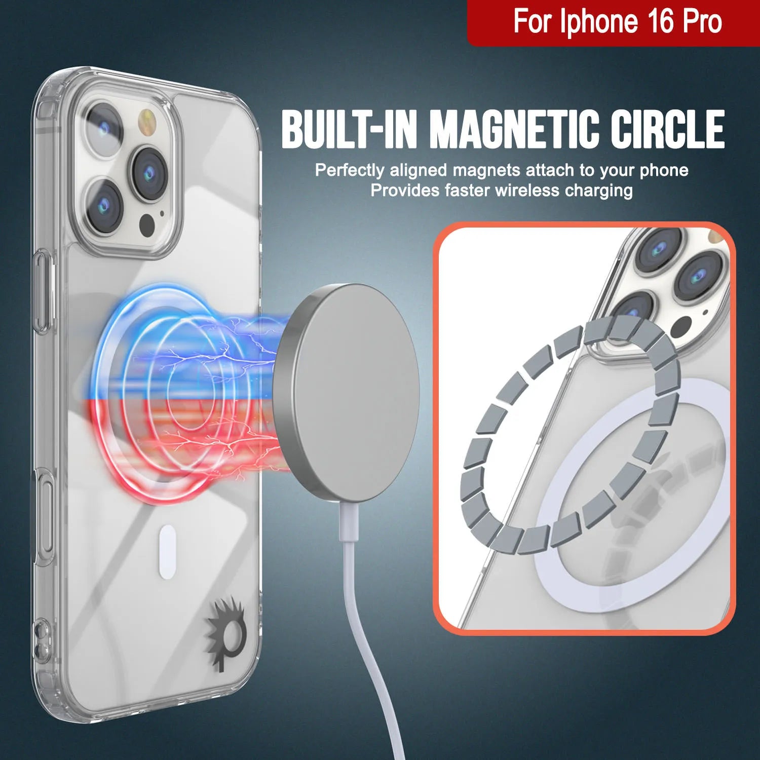 Punkcase iPhone 16 Pro Magnetic Wireless Charging Case [ClearMag Series][Clear]