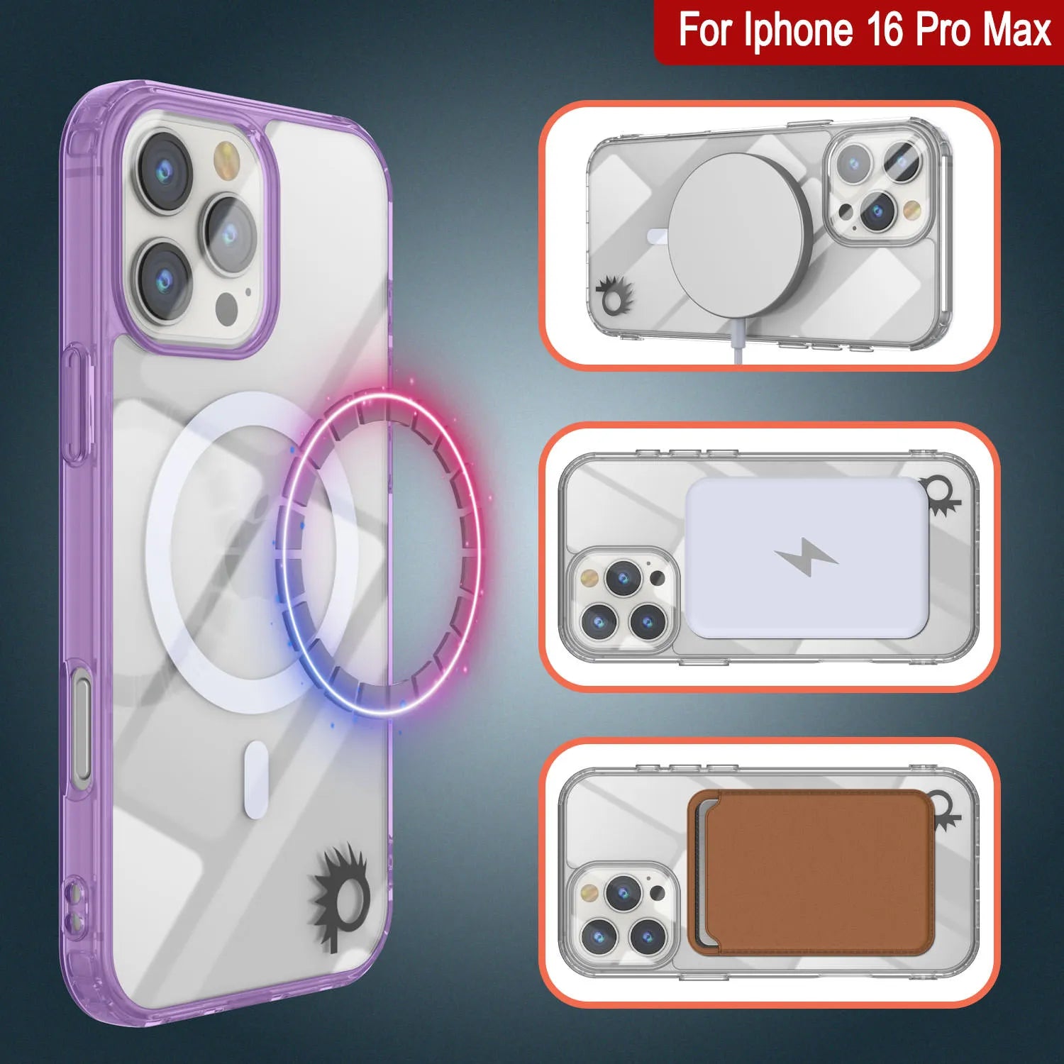 Punkcase iPhone 16 Pro Max Magnetic Wireless Charging Case [ClearMag Series][Purple]