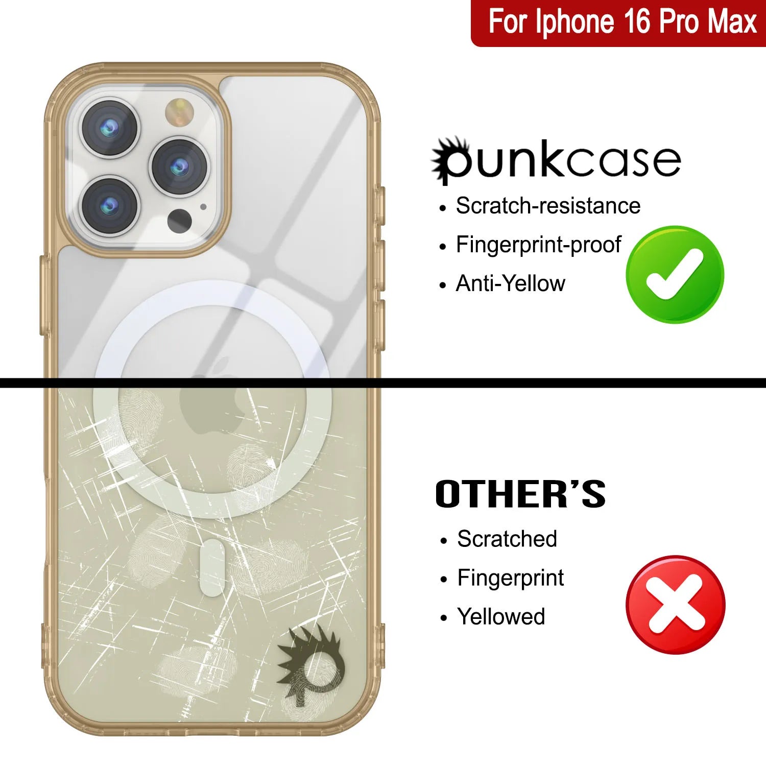 Punkcase iPhone 16 Pro Max Magnetic Wireless Charging Case [ClearMag Series][Gold]