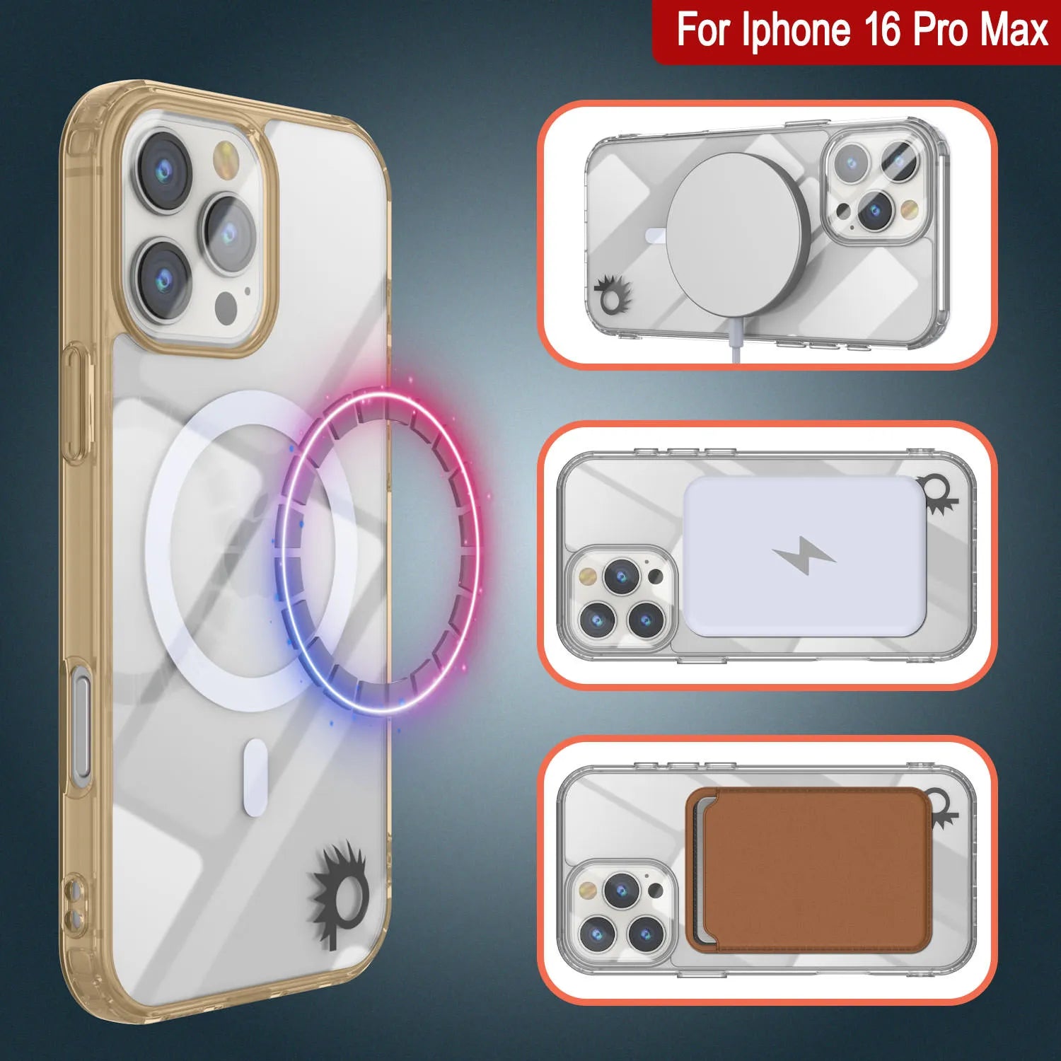 Punkcase iPhone 16 Pro Max Magnetic Wireless Charging Case [ClearMag Series][Gold]