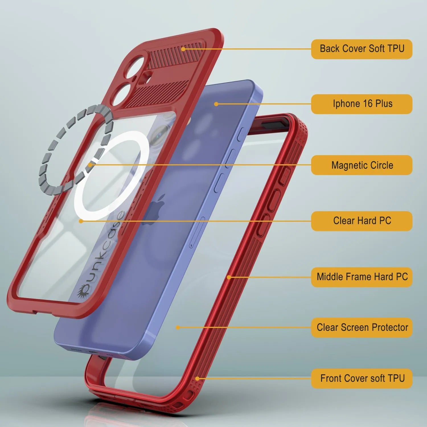 iPhone 16 Plus Waterproof Case [Alpine 2.0 Series] [Slim Fit] [IP68 Certified] [Shockproof] [Red]