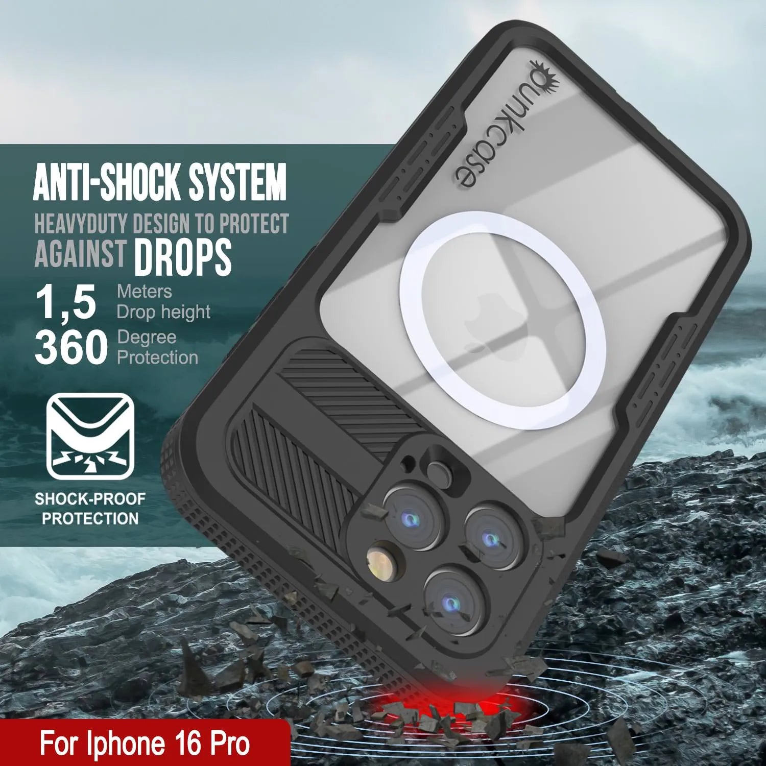 iPhone 16 Pro Waterproof Case [Alpine 2.0 Series] [Slim Fit] [IP68 Certified] [Shockproof] [Black]