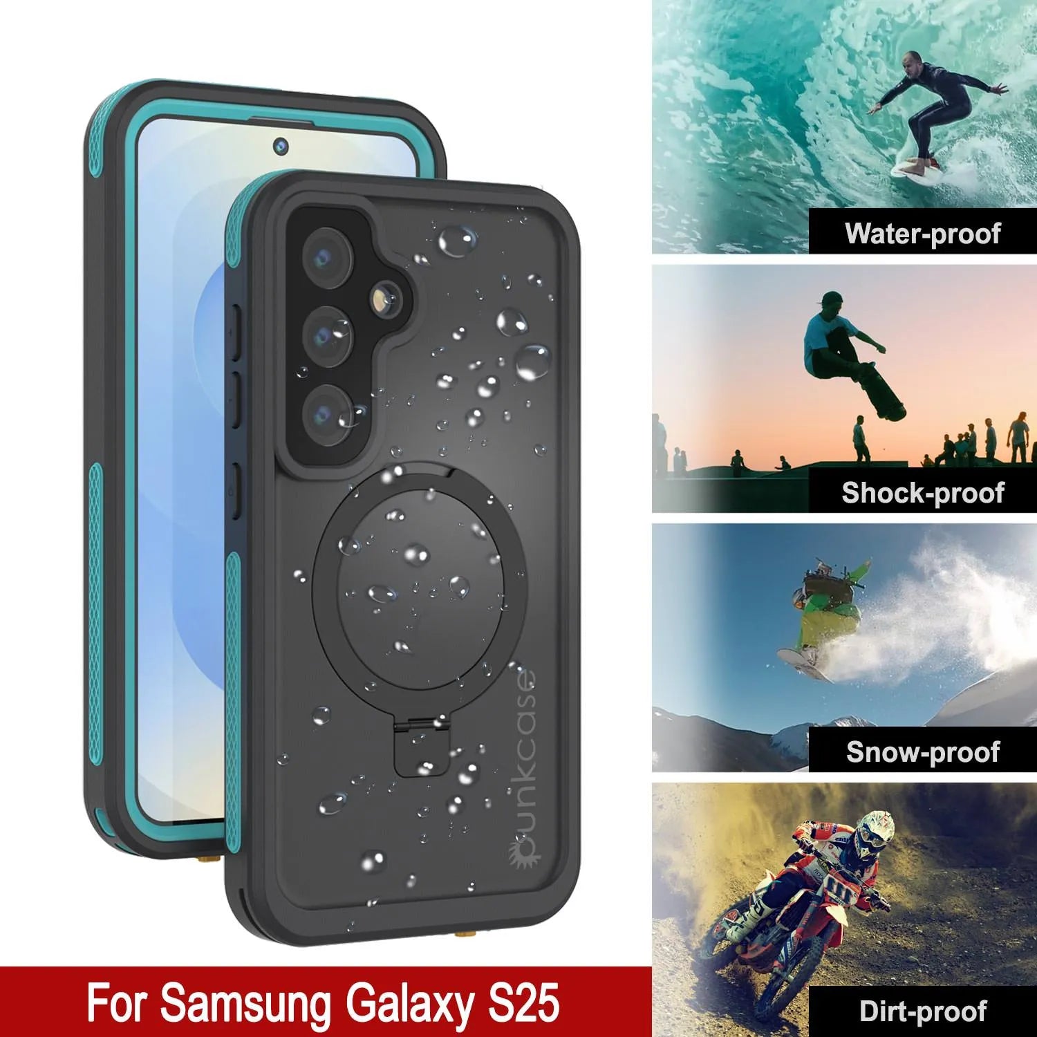 Galaxy S25 Waterproof Case [Kickstud 2.0 Series] Protective IP68 Cover W/Screen Protector & Kickstand [Teal]