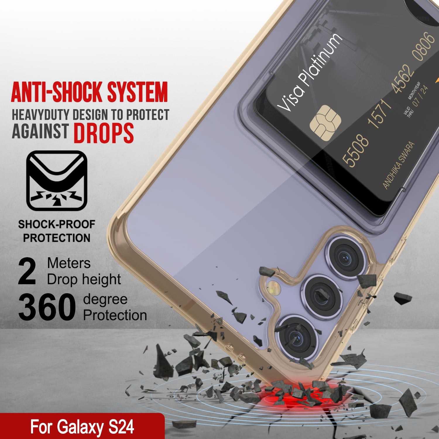 Galaxy S24 Card Holder Case [Crystal CardSlot Series] [Slim Fit] [Orange]