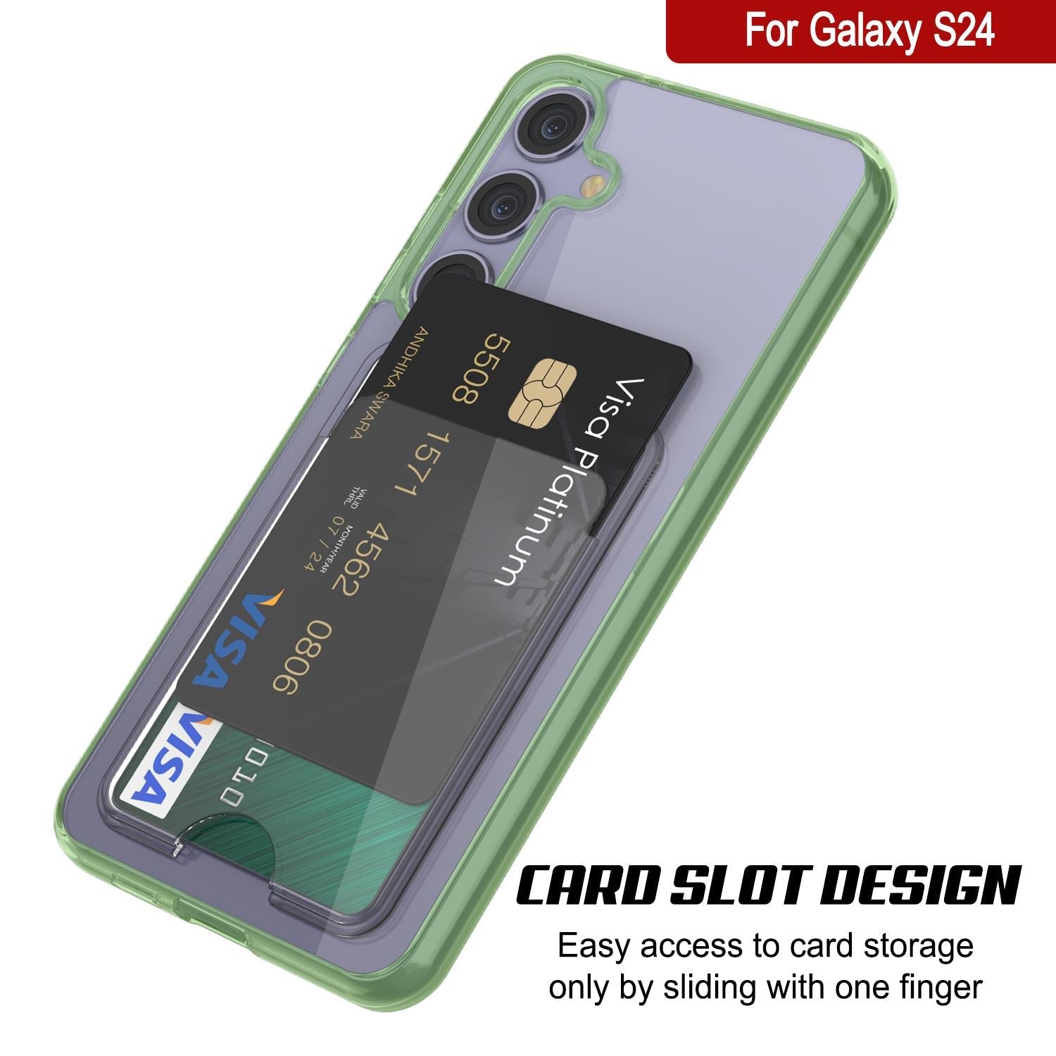 Galaxy S24 Card Holder Case [Crystal CardSlot Series] [Slim Fit] [Green]