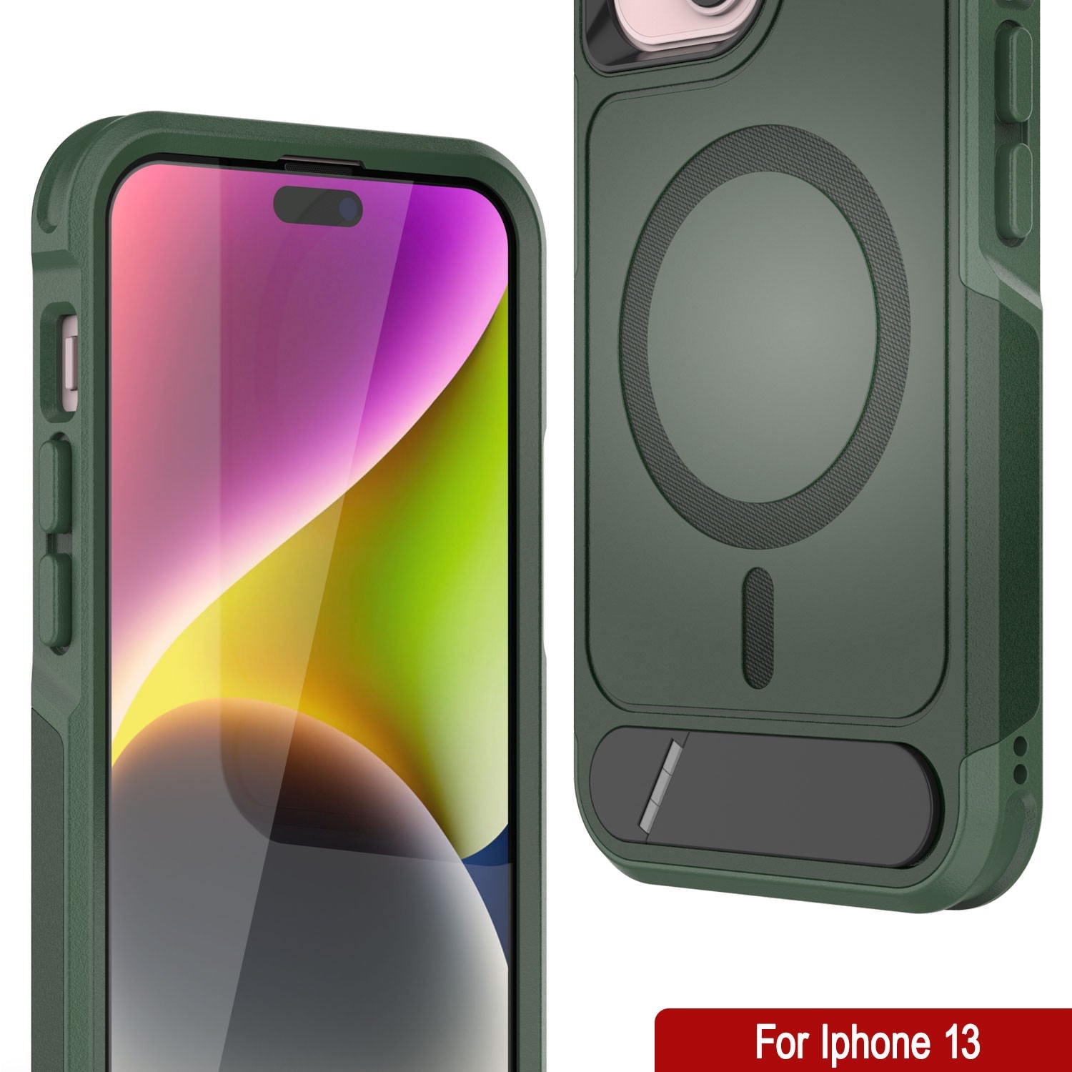 PunkCase iPhone 13 Case, [Spartan X Series] Rugged Heavy Duty Cover W/Kickstand+MagRing [dark green]