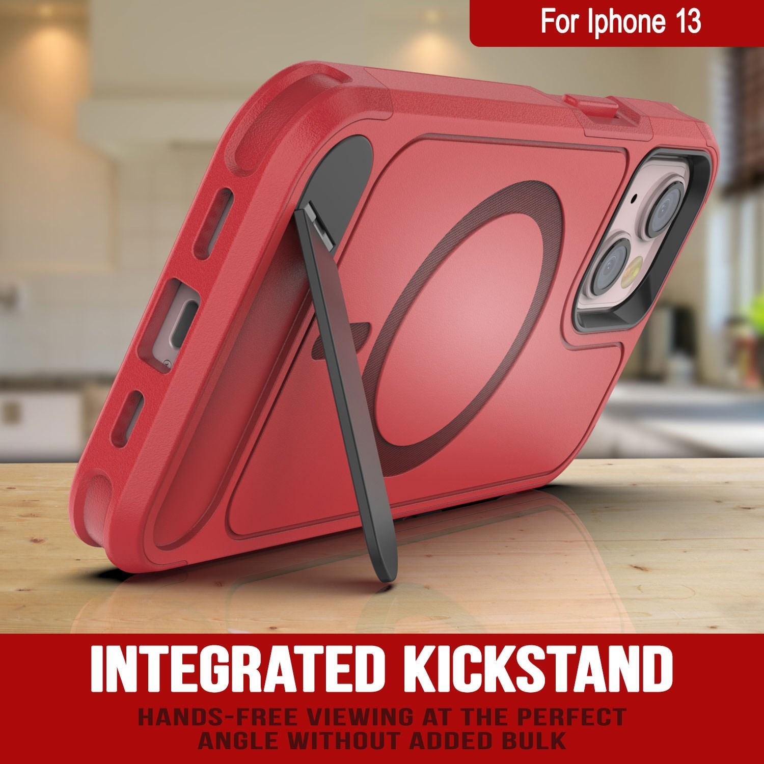 PunkCase iPhone 13 Case, [Spartan X Series] Rugged Heavy Duty Cover W/Kickstand+MagRing [red]